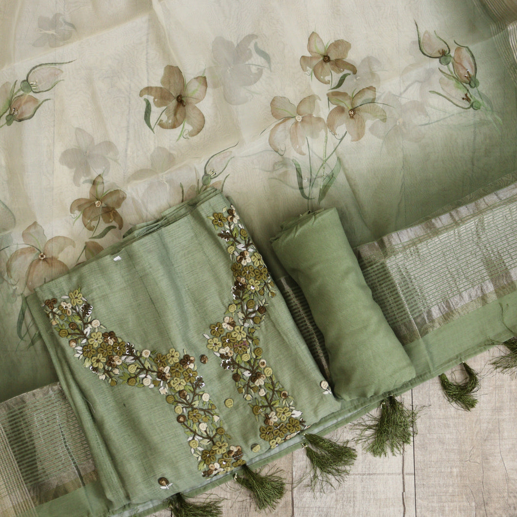 Chanderi Cotton Handwork Suit-3565