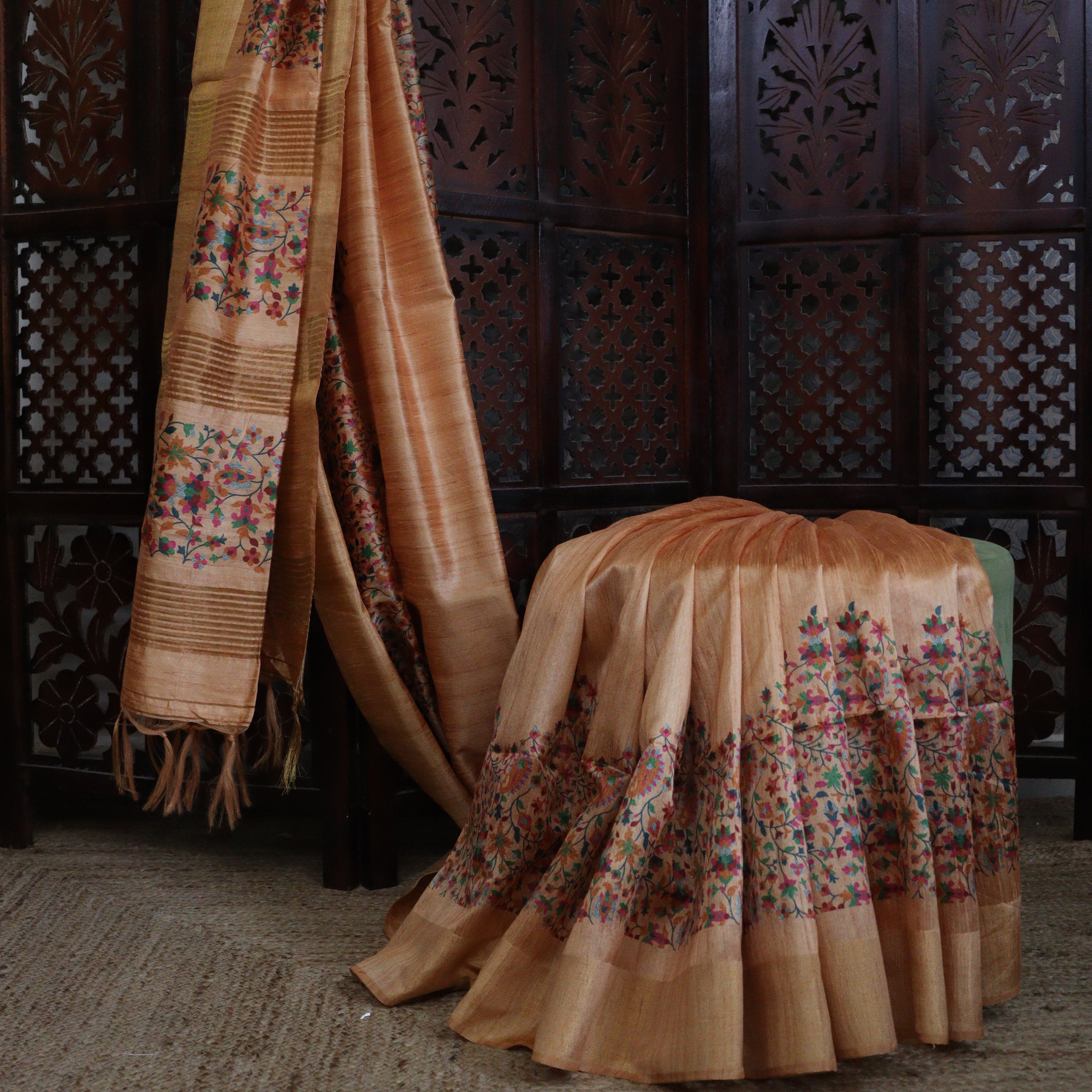 Load image into Gallery viewer, Floral Digital Printed Semi Tussar Sarees  Pale Orange Colour
