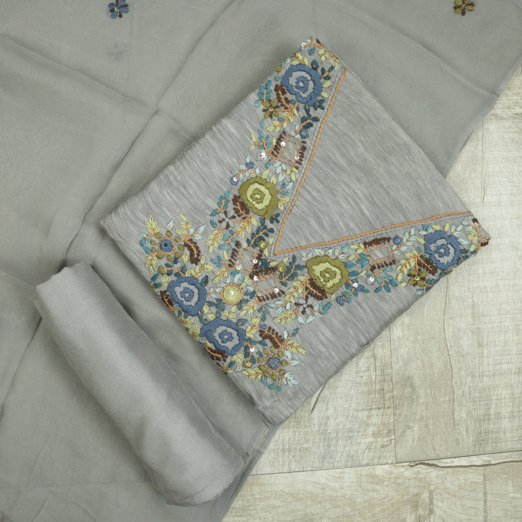 Pure Linen Silk Hand Embroidery Suit-3655