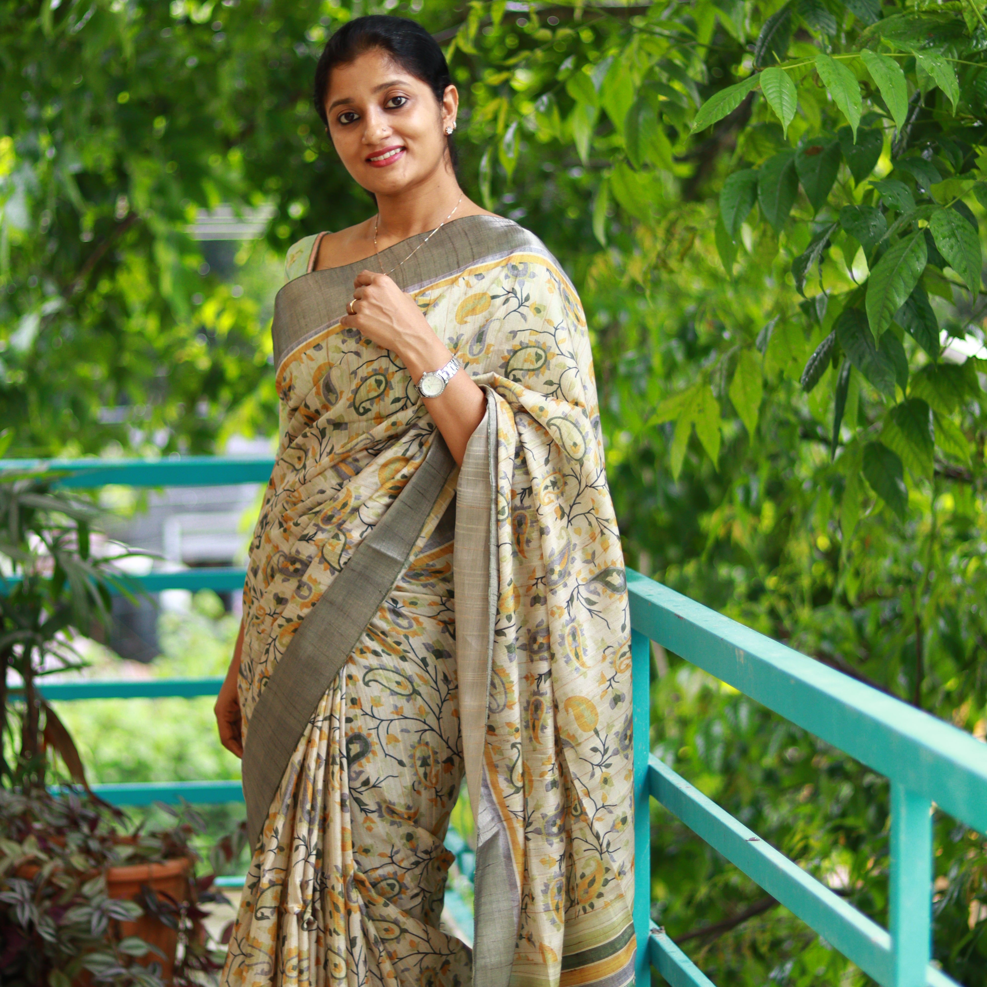 Load image into Gallery viewer, Semi Tussar silk Digital printed Saree-3588- Pre order
