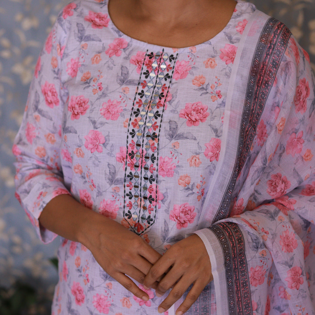 Floral Linen Cotton Suit-3680
