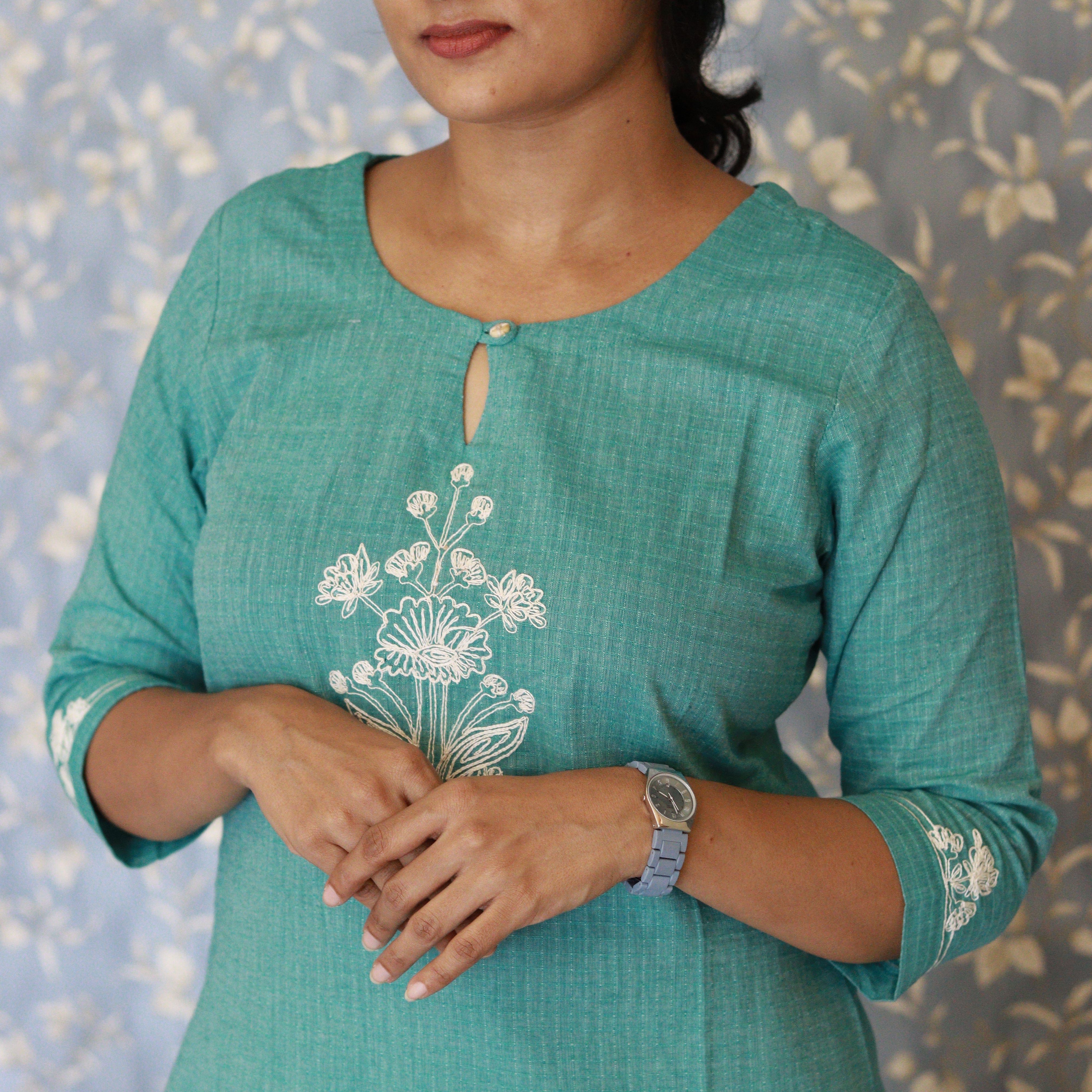 Load image into Gallery viewer, Pastel Teal Green Pure Cotton Kurti-3525
