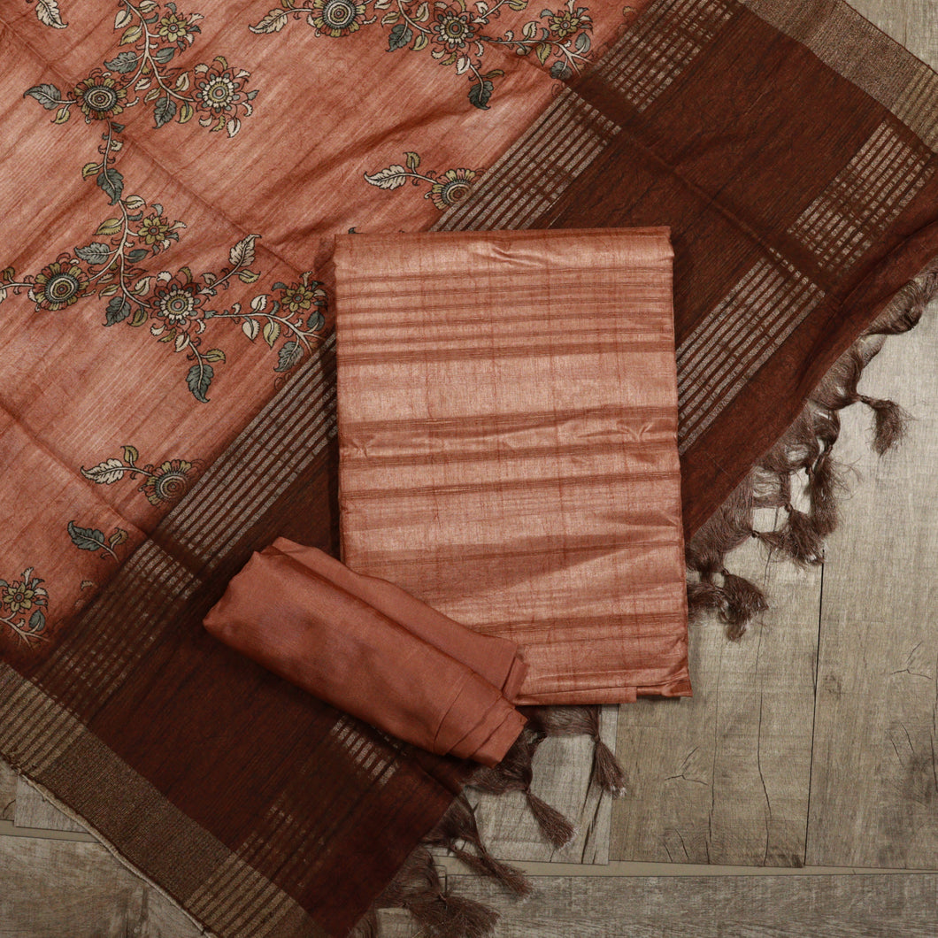 Semi Tussar Silk Unstitched Suit - 3743