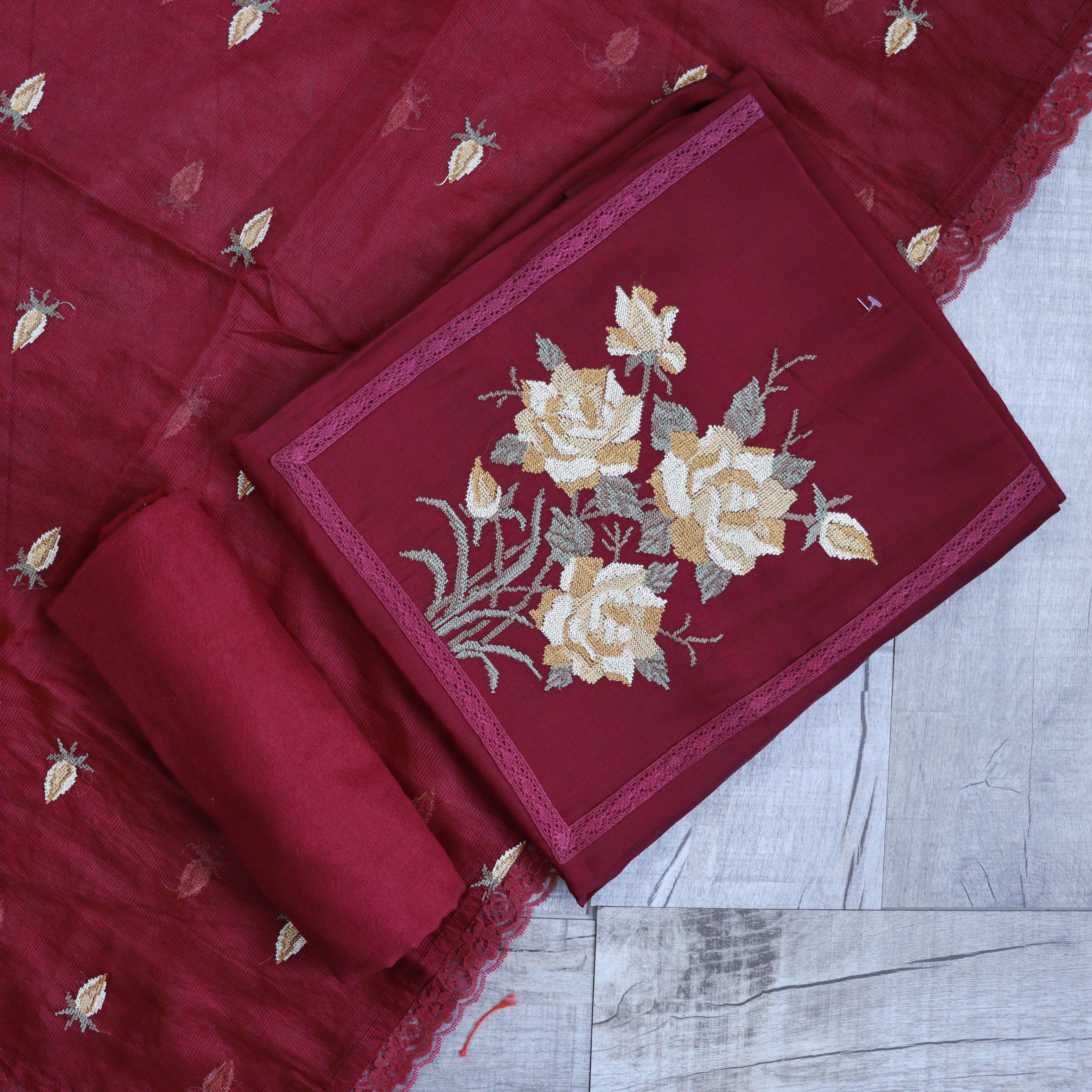 Load image into Gallery viewer, Soft Muslin Silk Cross Stitch Embroidery Unstitched Suit - 3700
