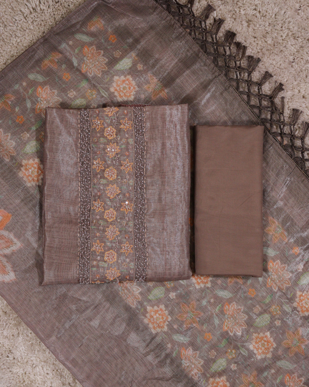 Semi Silk Unstitched Suit-3230