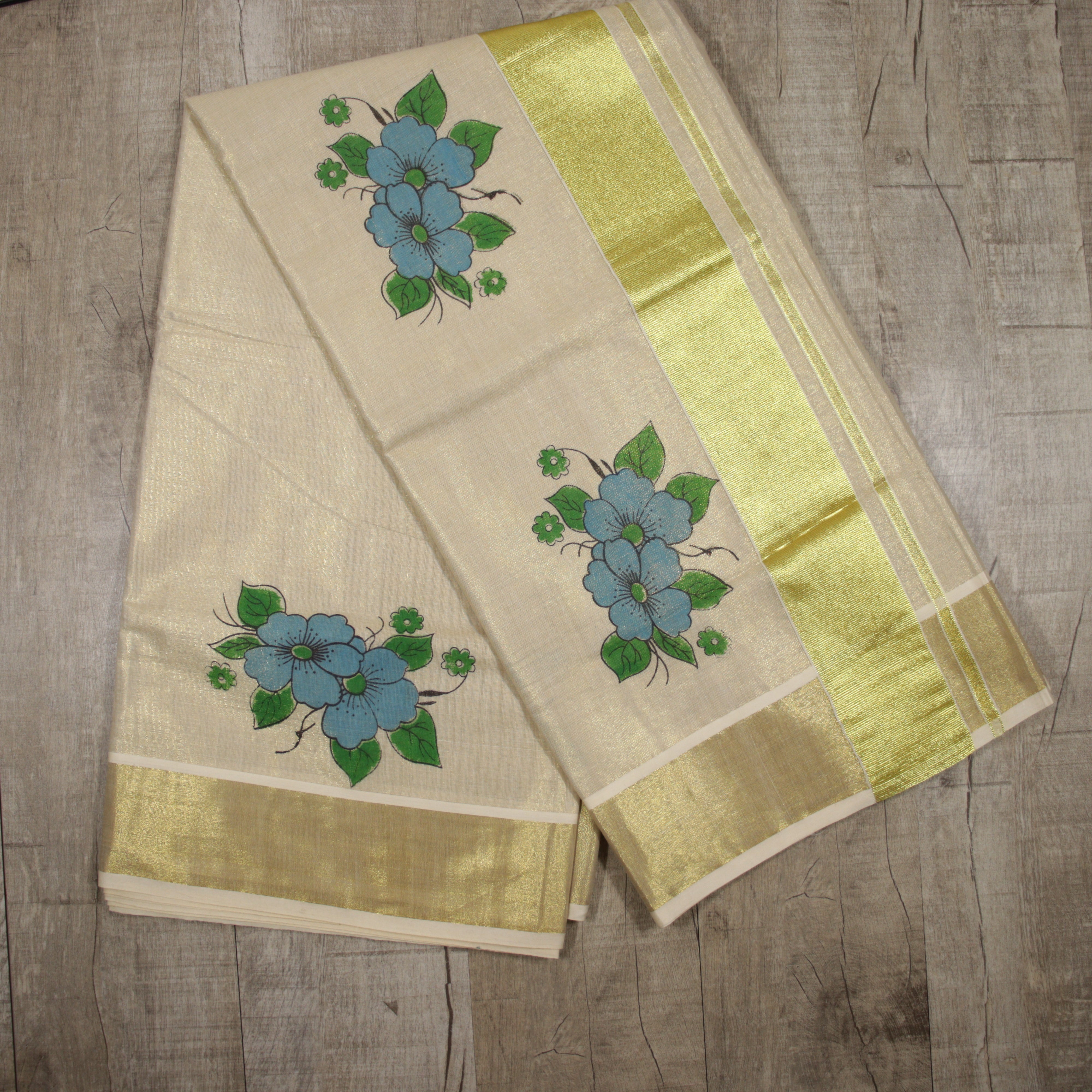 Load image into Gallery viewer, Kerala Tissue Floral Printed Saree - 3767
