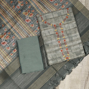 Semi Tussar Silk Unstitched Suit - 3834