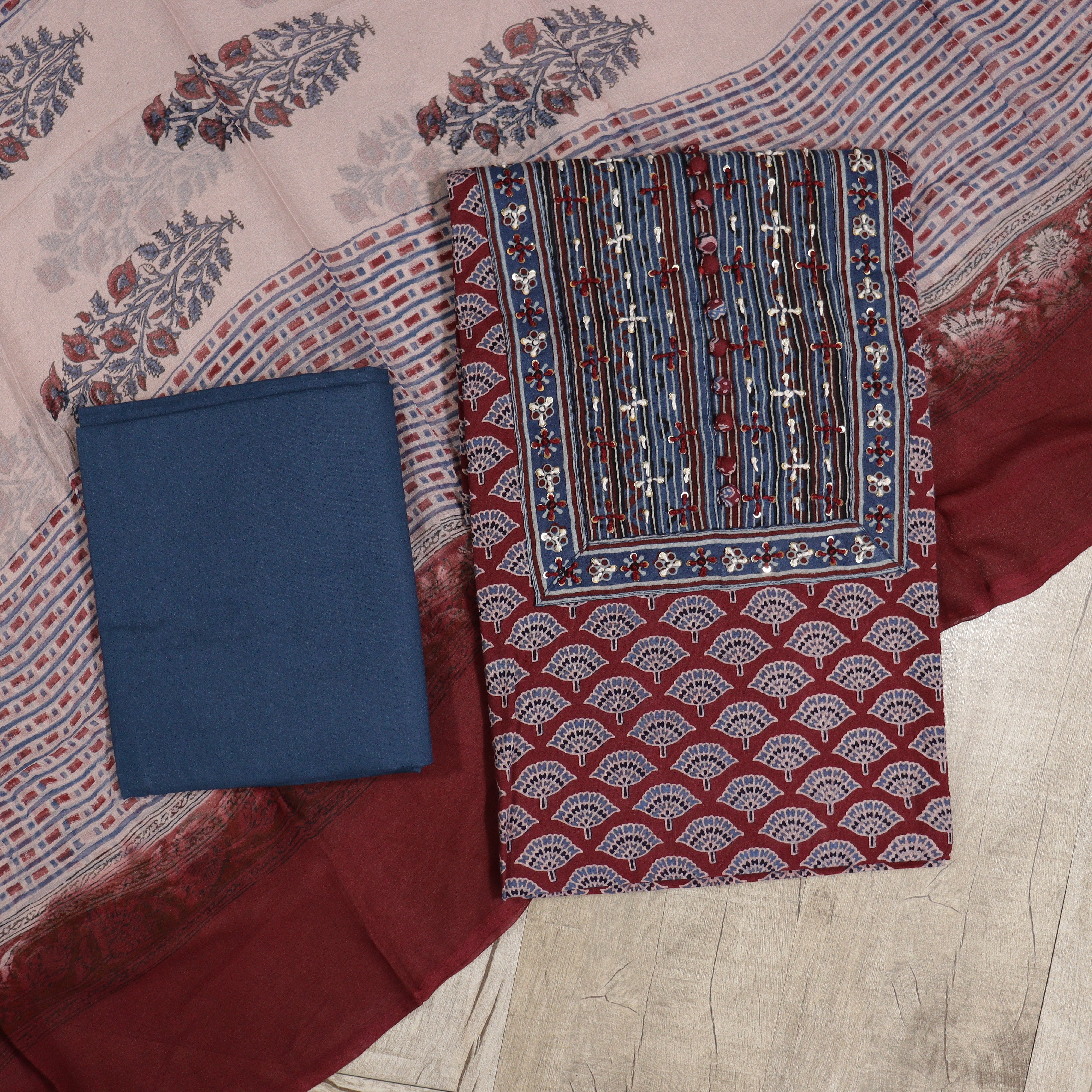 Load image into Gallery viewer, Pure Cotton Ajrakh Unstitched Suit - 3827
