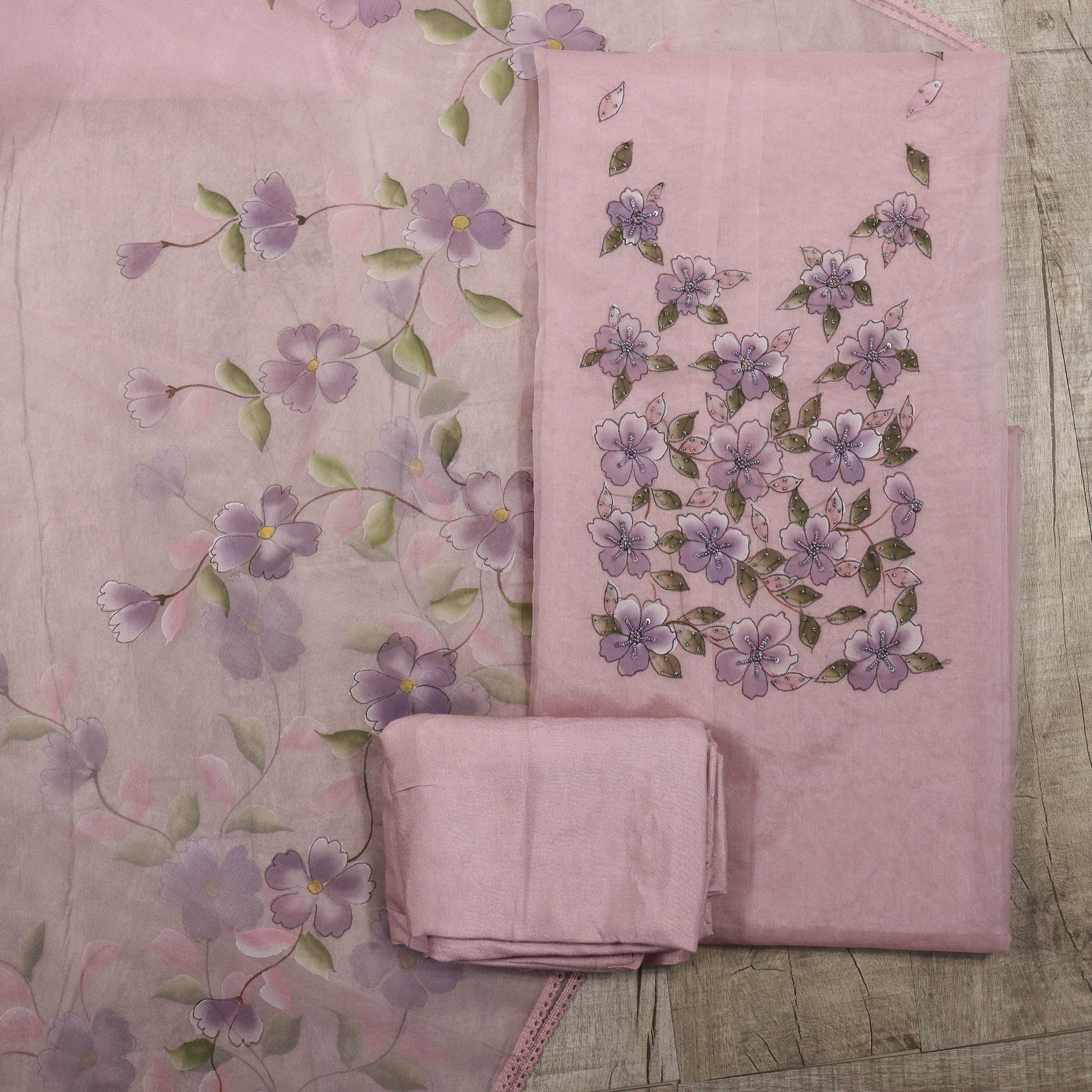 Load image into Gallery viewer, Organza Hand Painted Unstitched Suit - 3831
