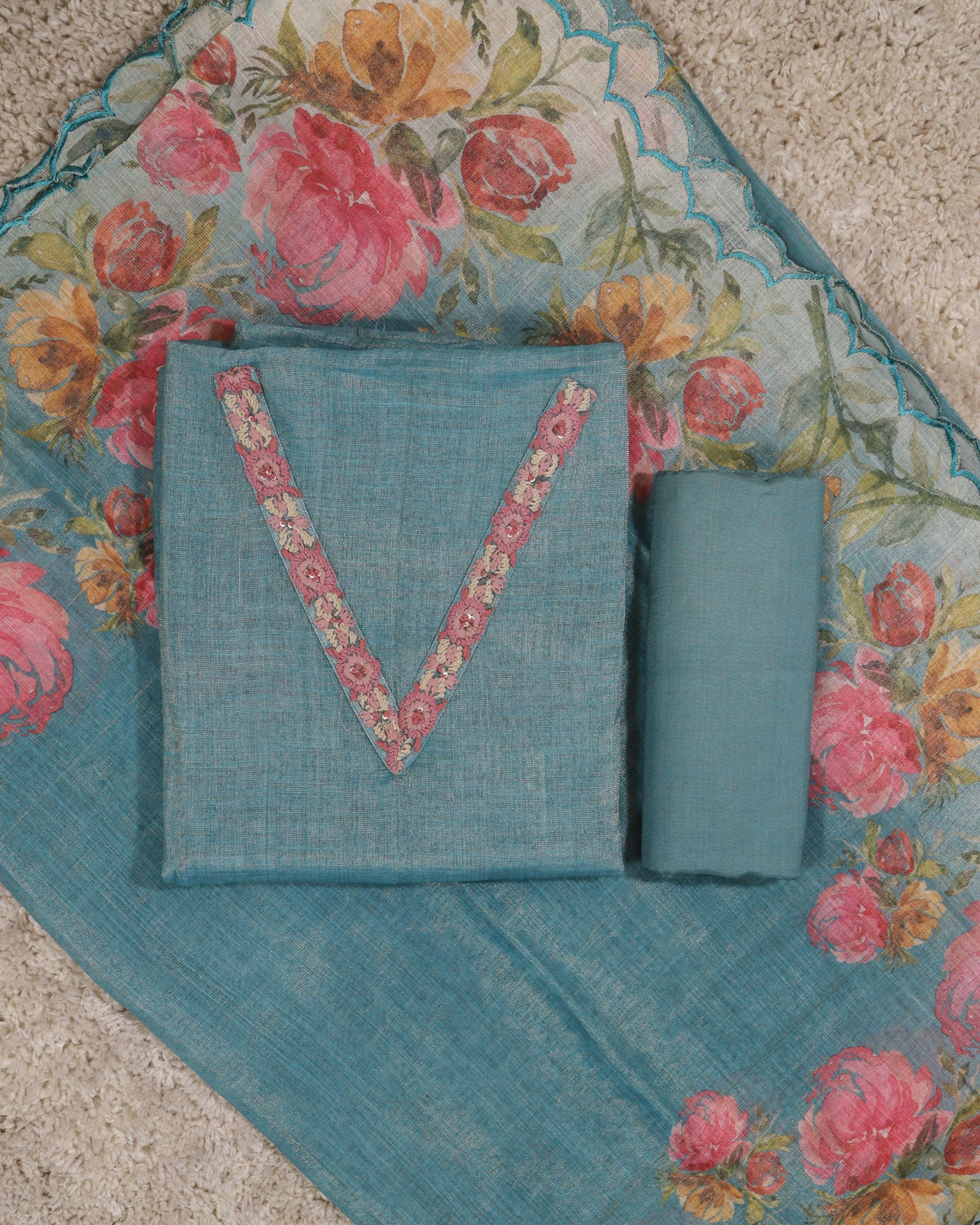 Load image into Gallery viewer, Linen Tissue Unstitched Suit-3568
