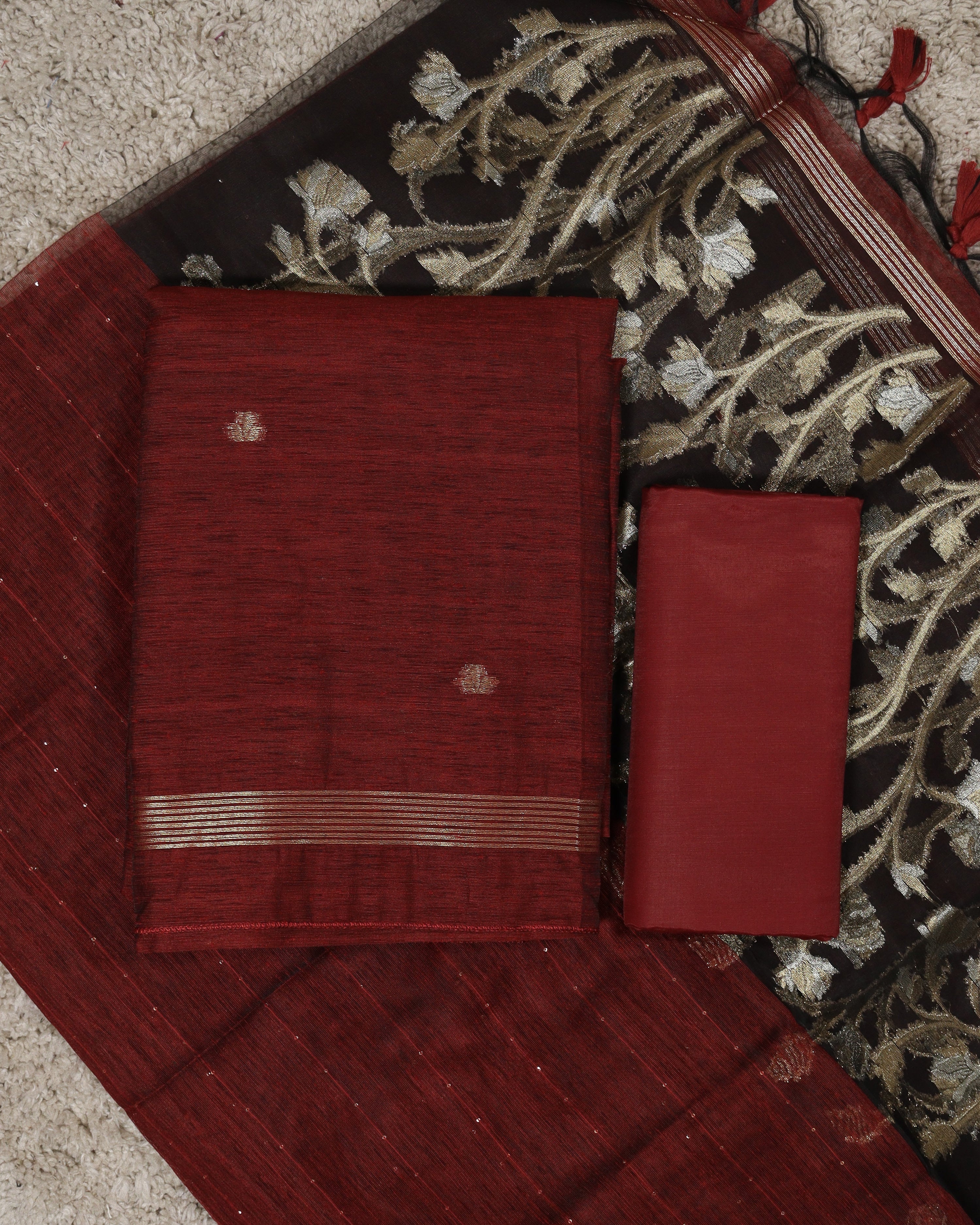 Load image into Gallery viewer, Semi Chanderi Unstitched Suit-8236
