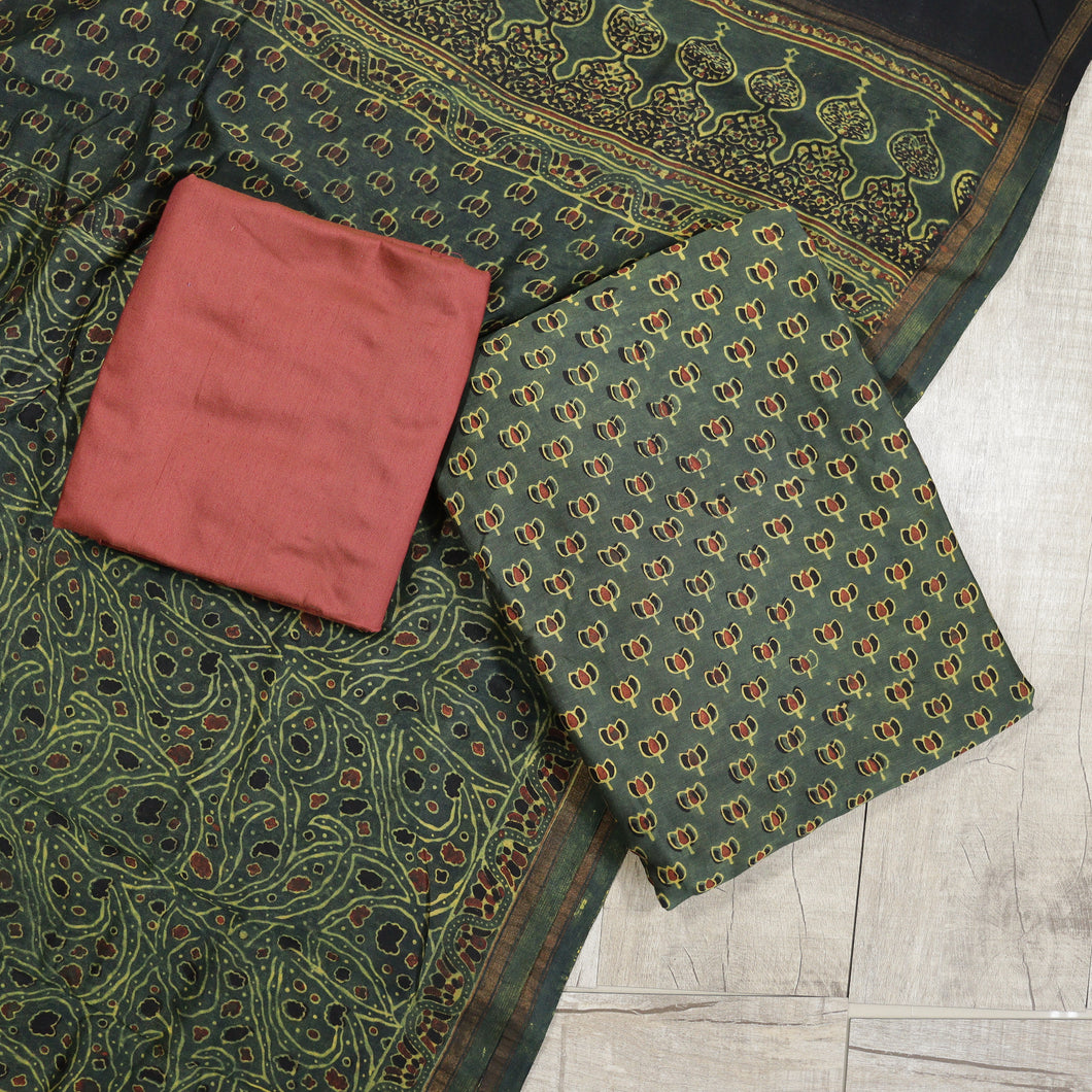 Pure Maheshwari Silk Unstitched Suit - 3872