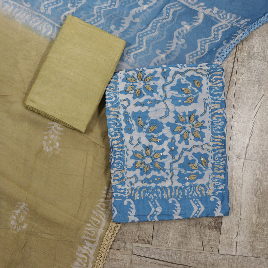 Pure Muslin Silk Unstitched Suit - 3876