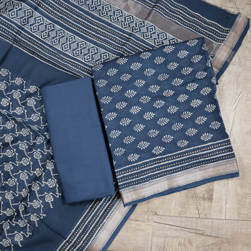 Pure Maheshwari Silk Unstitched Suit - 3898