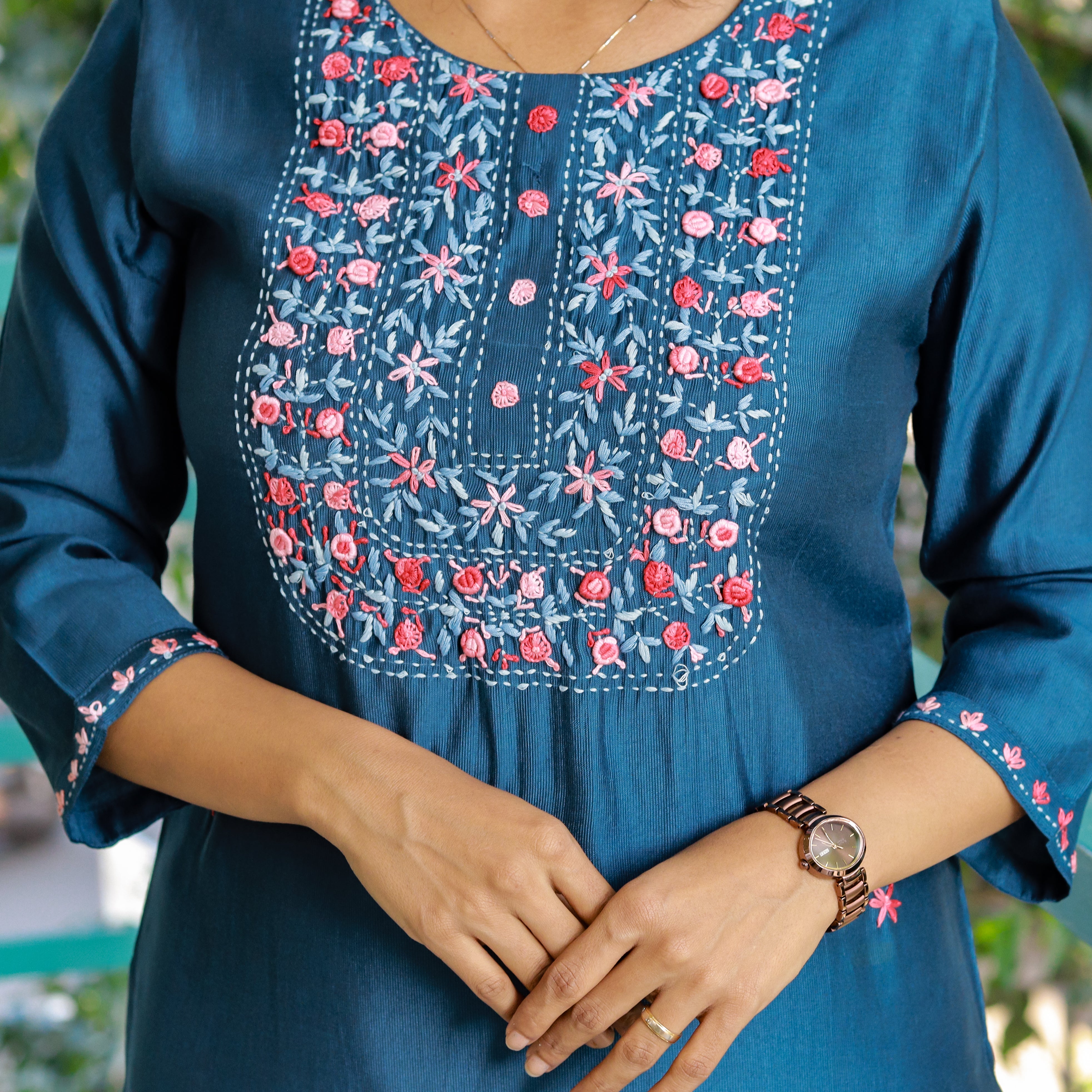 Load image into Gallery viewer, Semi Silk Embroidered Kurti  3730
