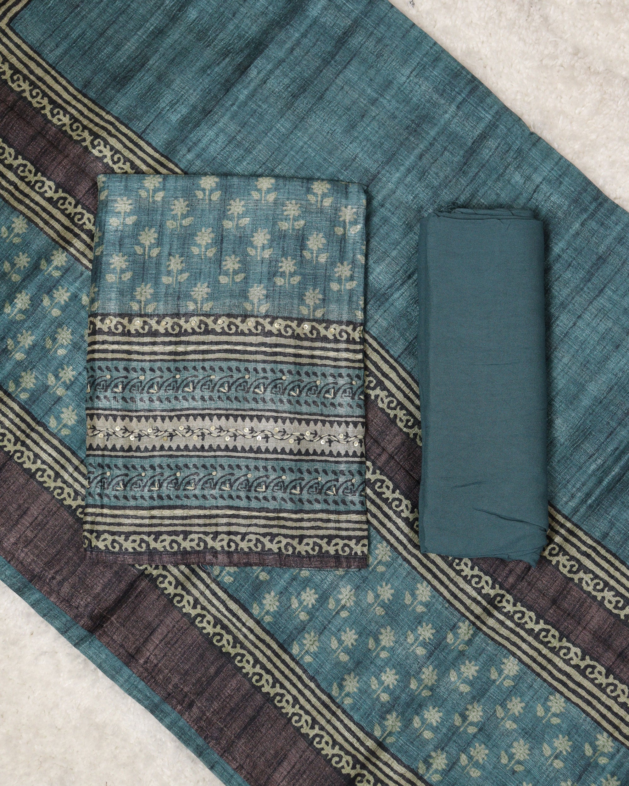 Load image into Gallery viewer, Semi Tussar Silk Unstitched Suit-00253
