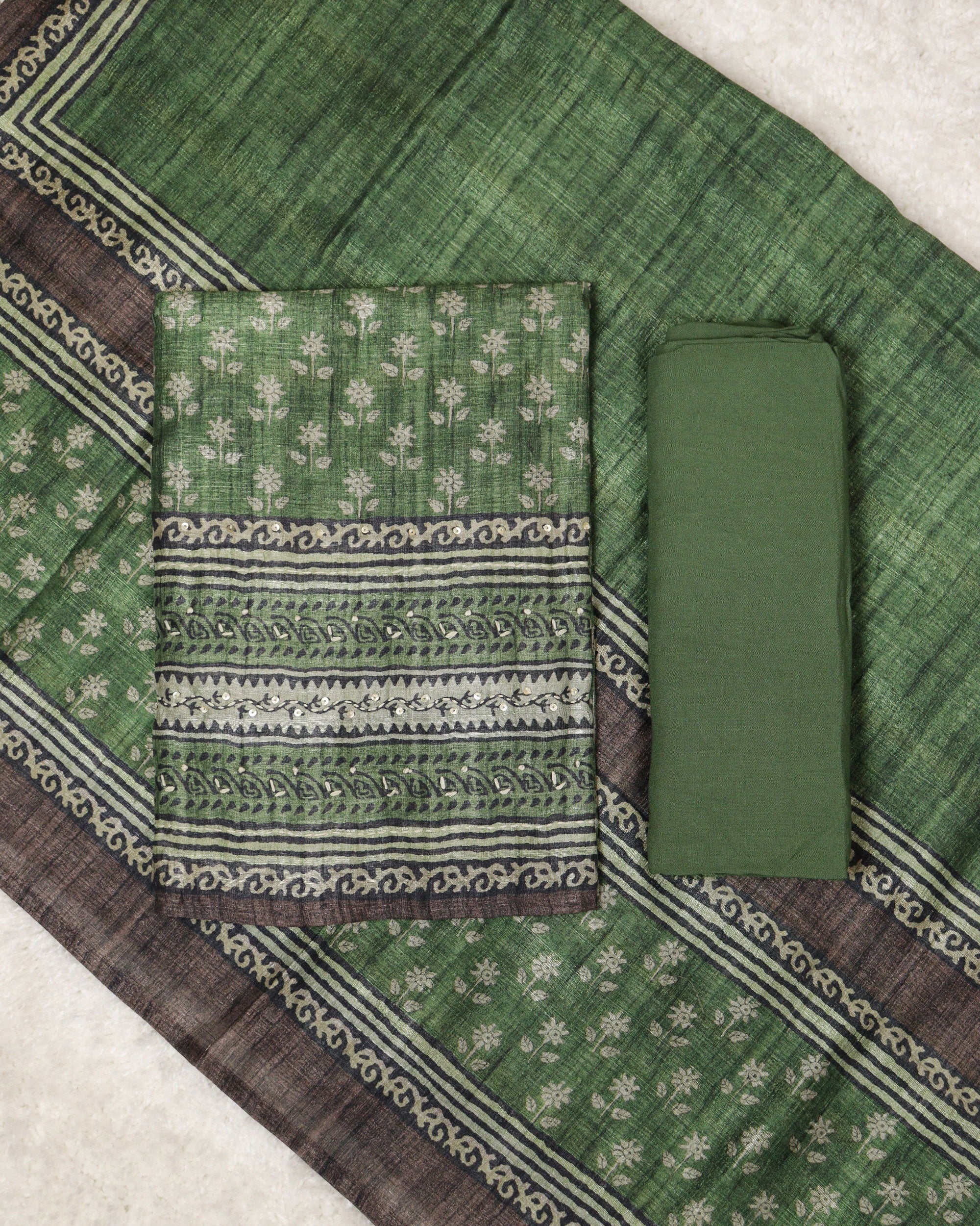 Load image into Gallery viewer, Semi Tussar Silk Unstitched Suit-00253
