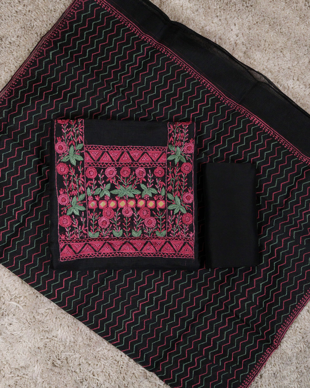 Net Cotta Unstitched  Suit-4419