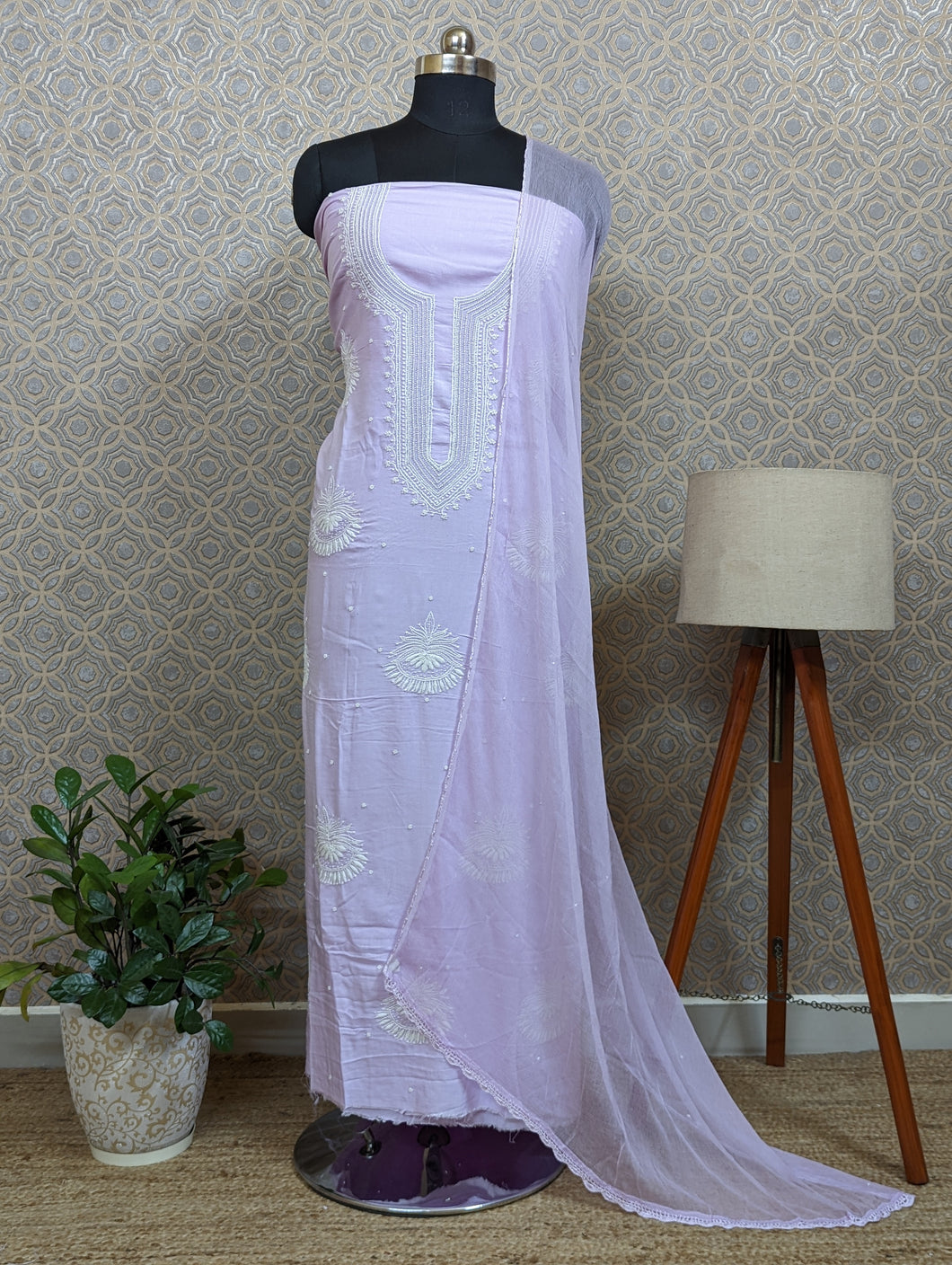 Cotton Chikankari Unstitched Top and Dupatta- 2514