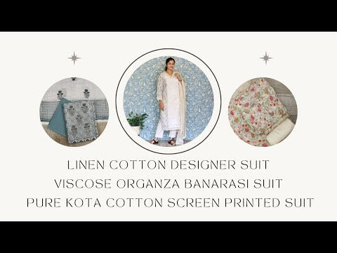 Load and play video in Gallery viewer, Pure Kota Cotton Screen Printed Suit-3530
