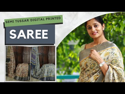 Load and play video in Gallery viewer, Semi Tussar silk Digital printed Saree-3588- Pre order
