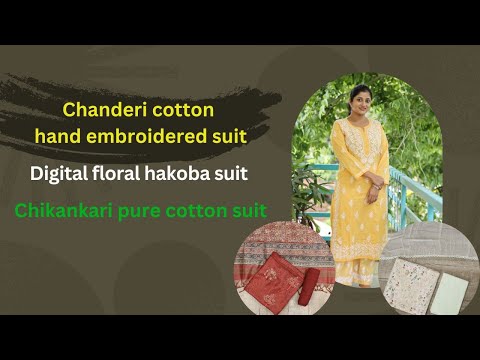 Load and play video in Gallery viewer, Chanderi Cotton Hand-Work Suit-3275
