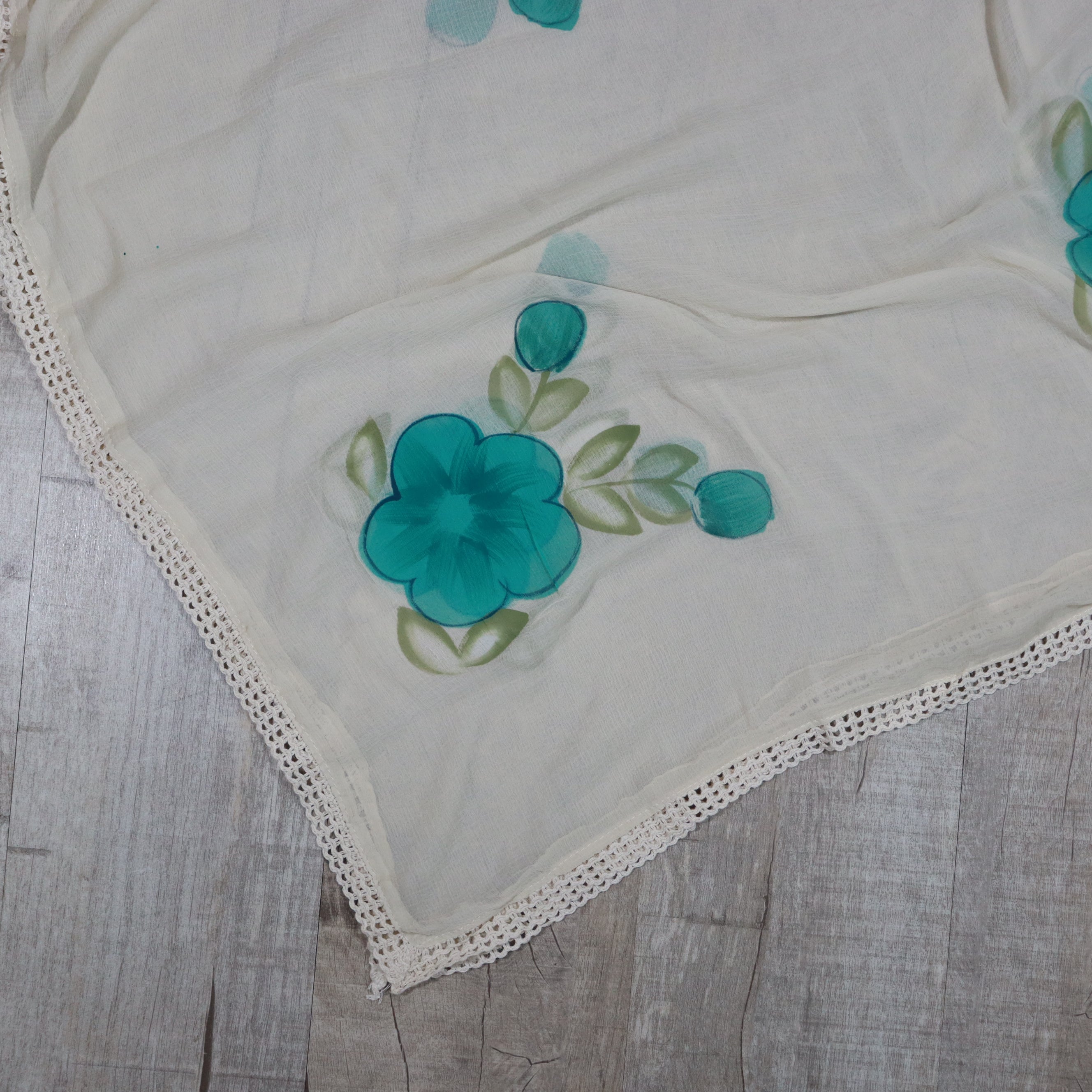 Load image into Gallery viewer, Cream &amp; Teal Blue Pure Cottton Hakoba Unstitched Suit
