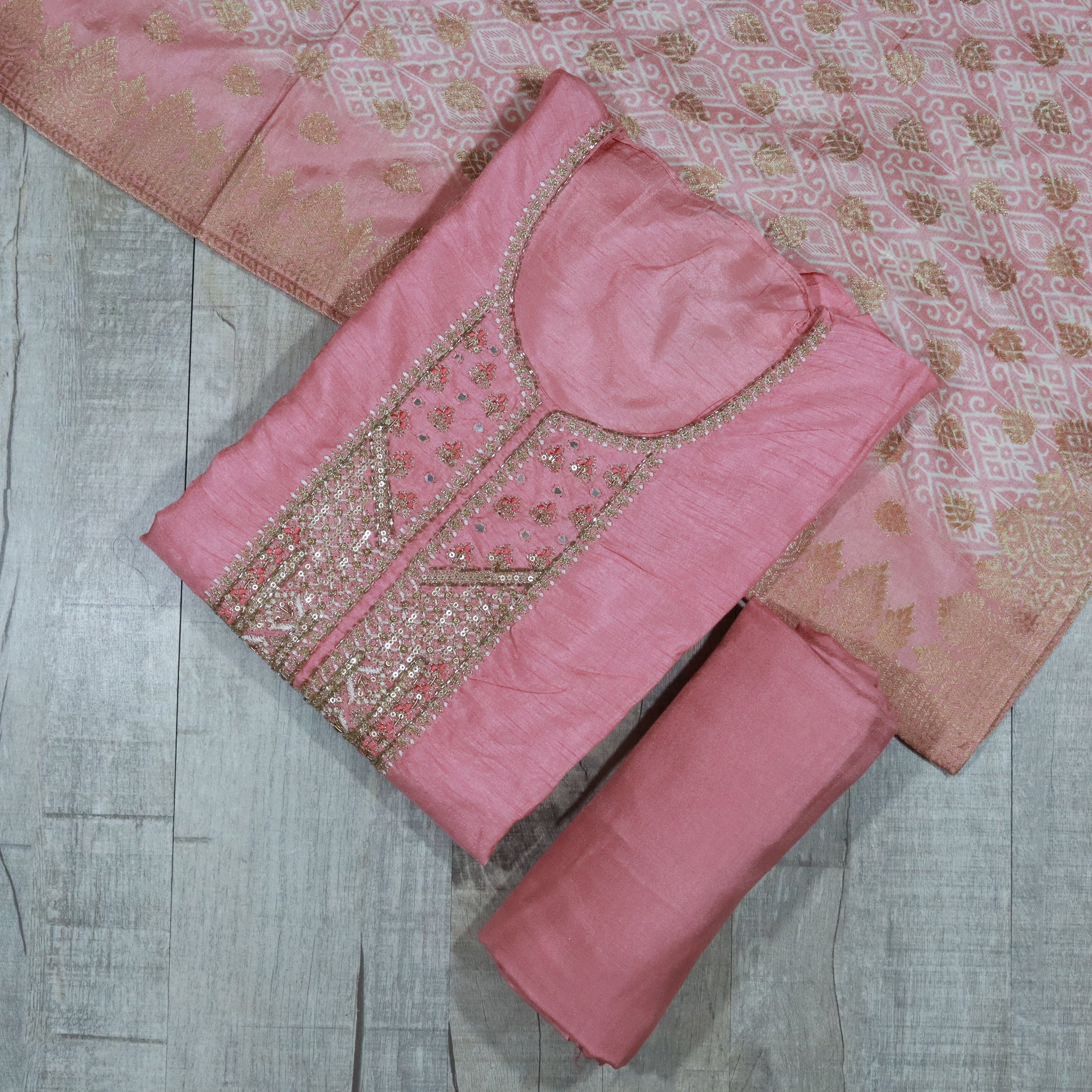 Load image into Gallery viewer, Flamingo Gaji silk Unstitched Suit-2007
