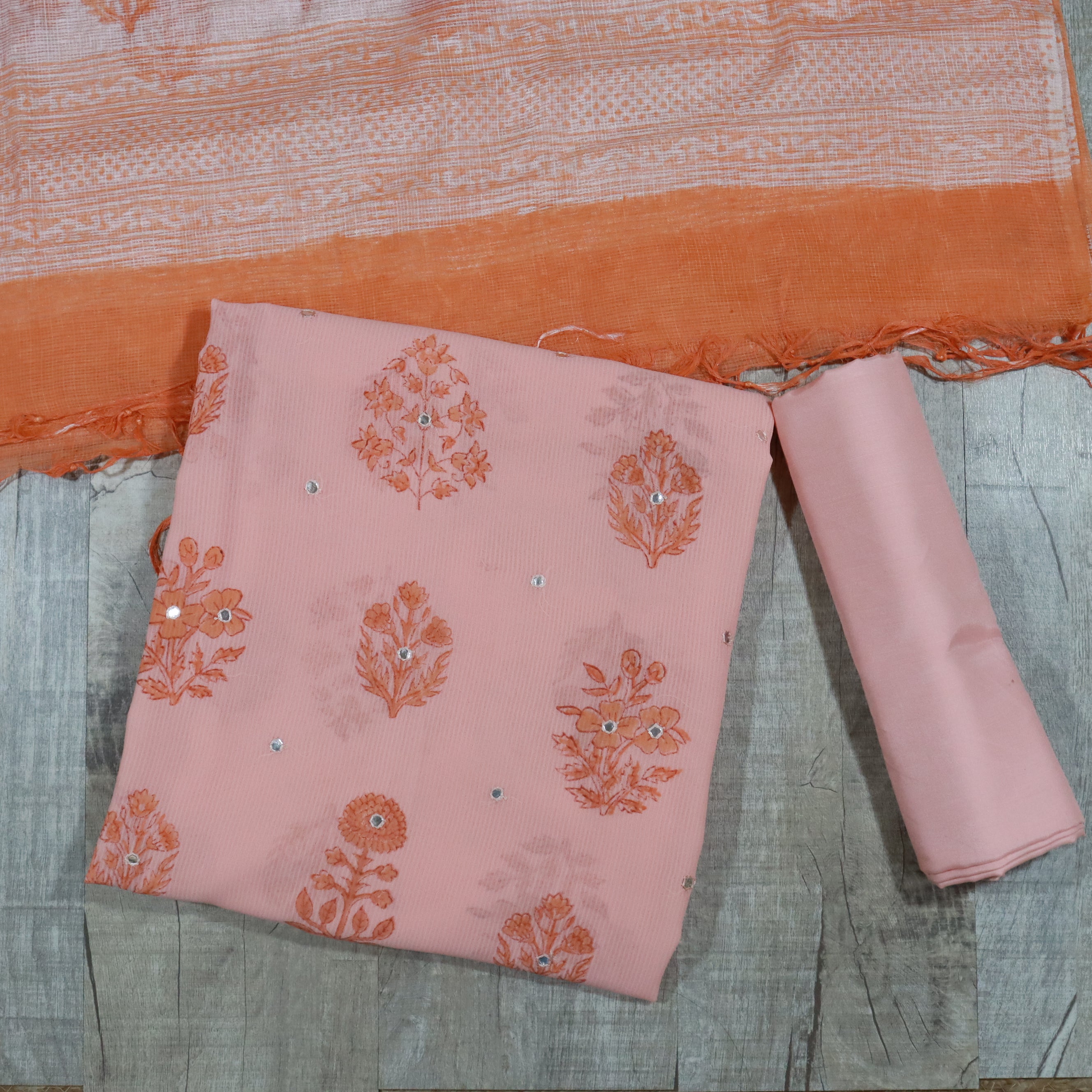 Load image into Gallery viewer, Peach Georgette Unstitched Suit-3362
