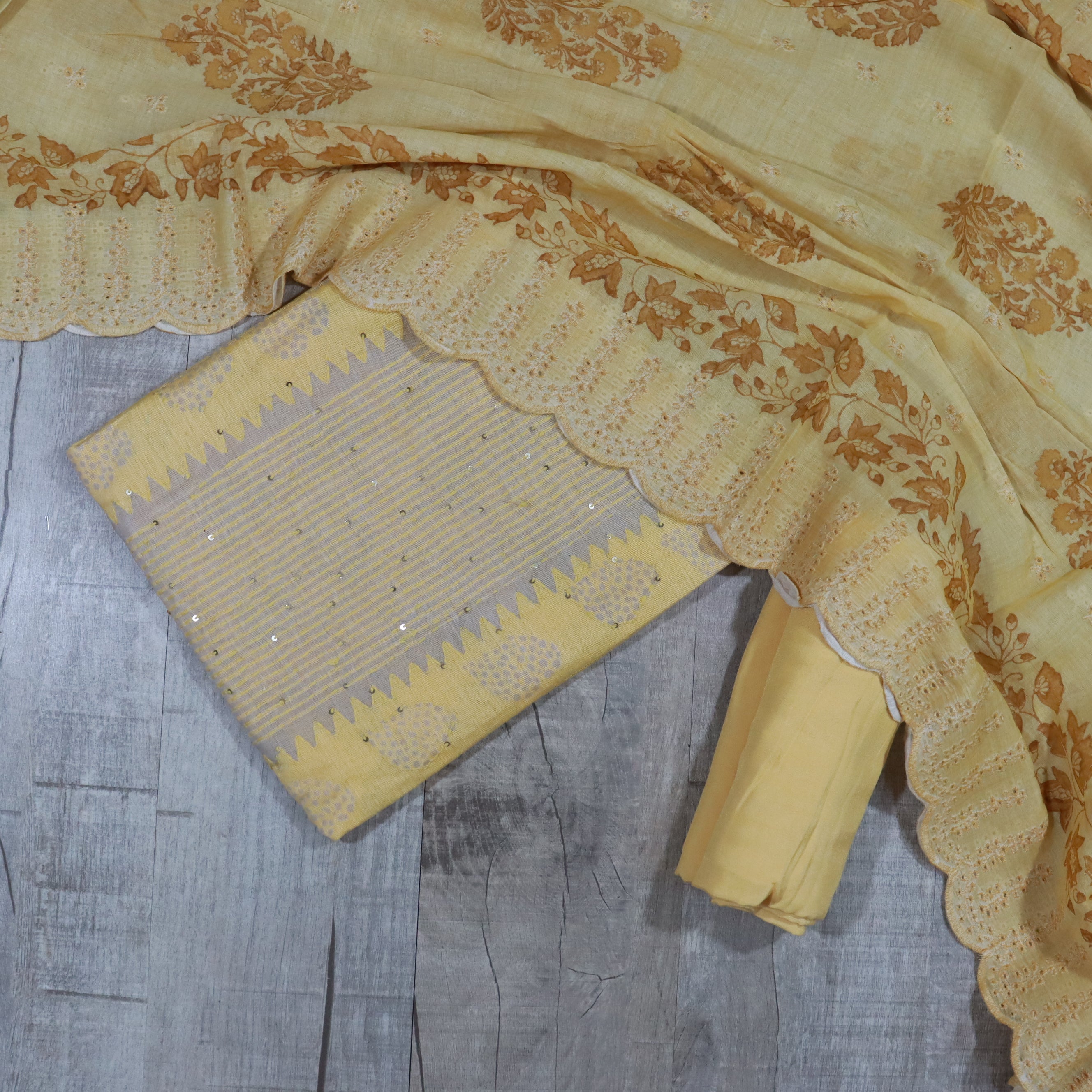 Load image into Gallery viewer, Daffodil Yellow Chanderi Cotton Unstitched Suit-
