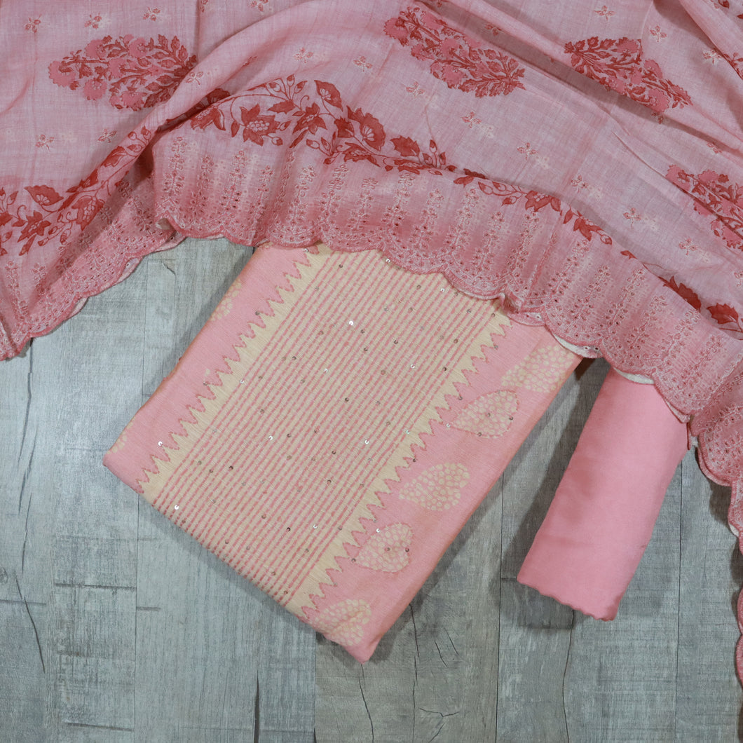 Pink Chanderi Cotton Unstitched Suit