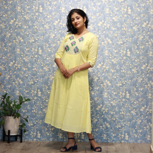 Pale Yellow Cora Cotton Stitched Suit-3270