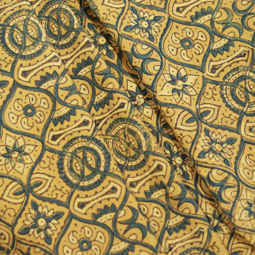 Mustard Yellow Pure Cotton Ajrakh Fabric-3330