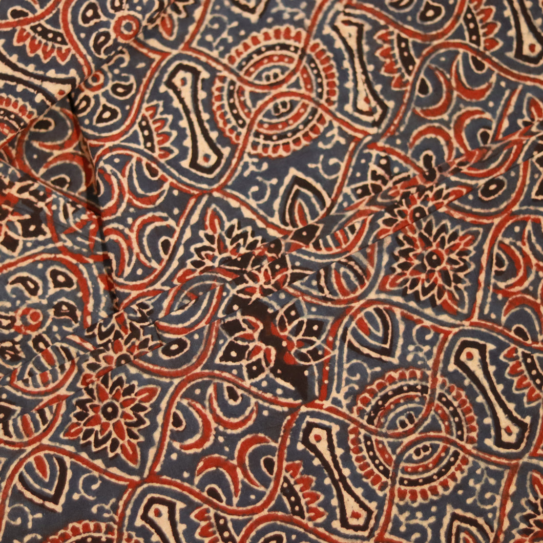 Indigo Blue Pure Cotton Ajrakh Fabric-3330