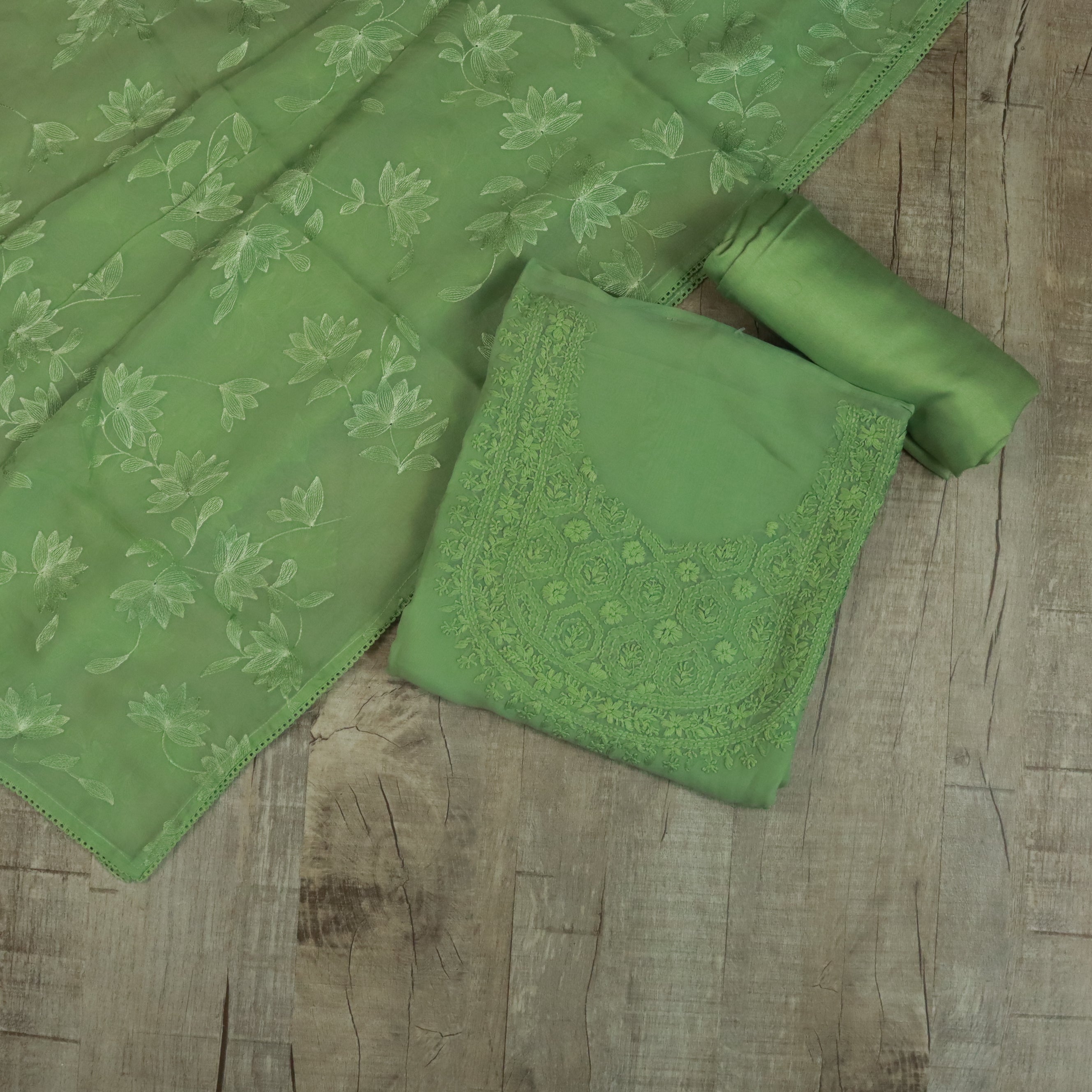 Load image into Gallery viewer, Pista Green Viscose Organza Unstitched Suit-3386
