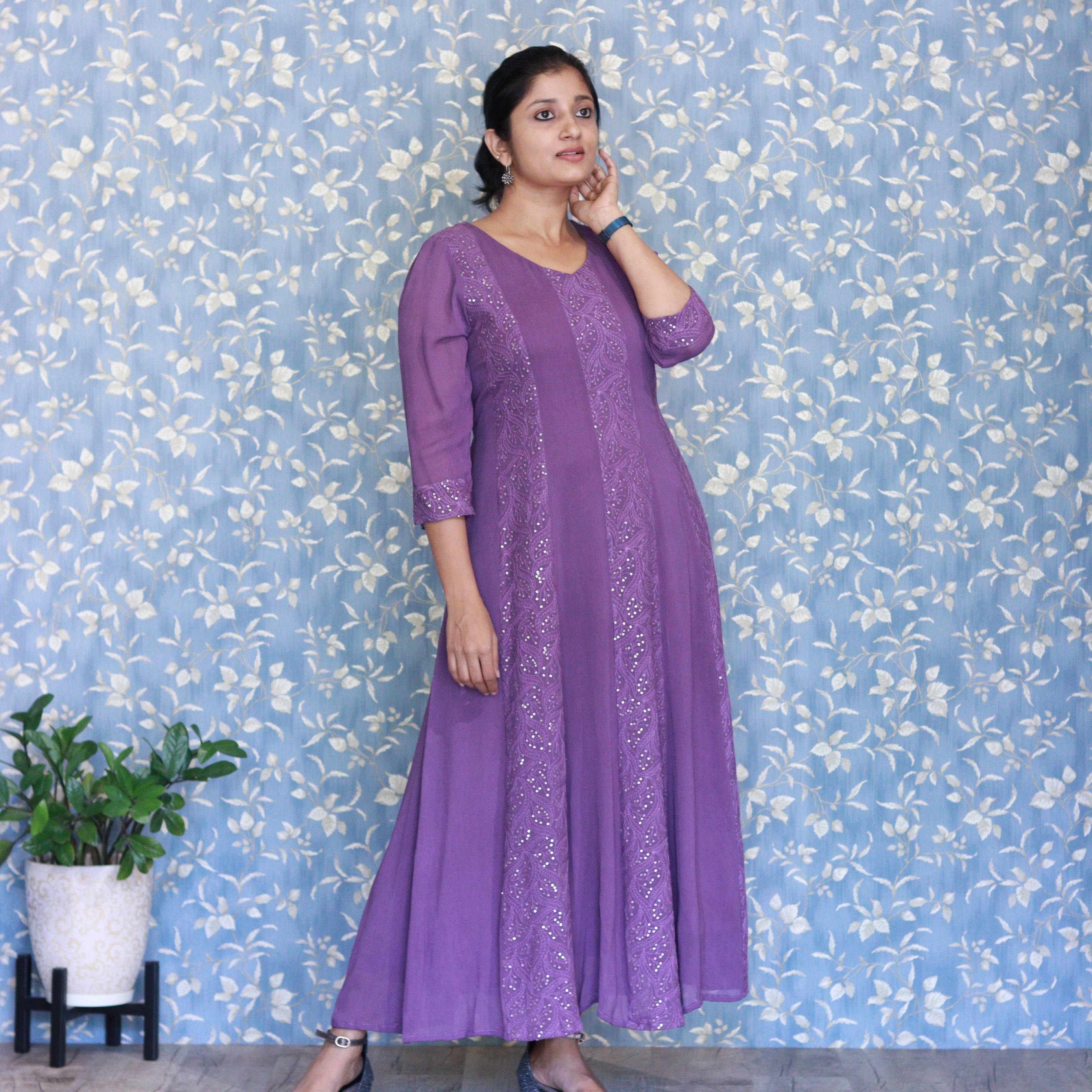 Load image into Gallery viewer, Grape colour georgette Stitched Suit-3267
