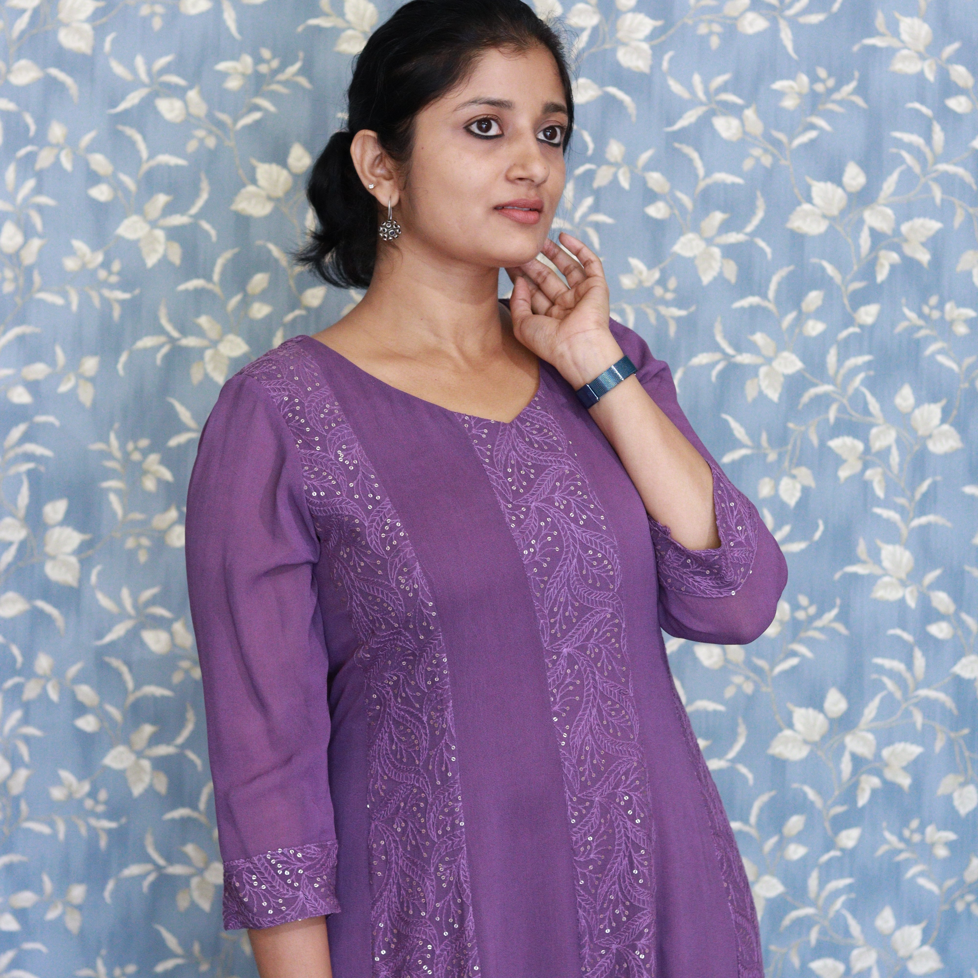 Load image into Gallery viewer, Grape colour georgette Stitched Suit-3267
