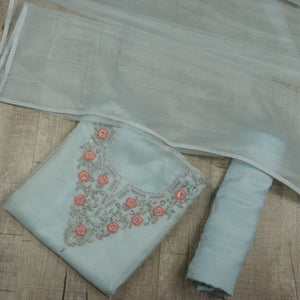 Baby Blue Organza Fabric Unstitched Suit-3358