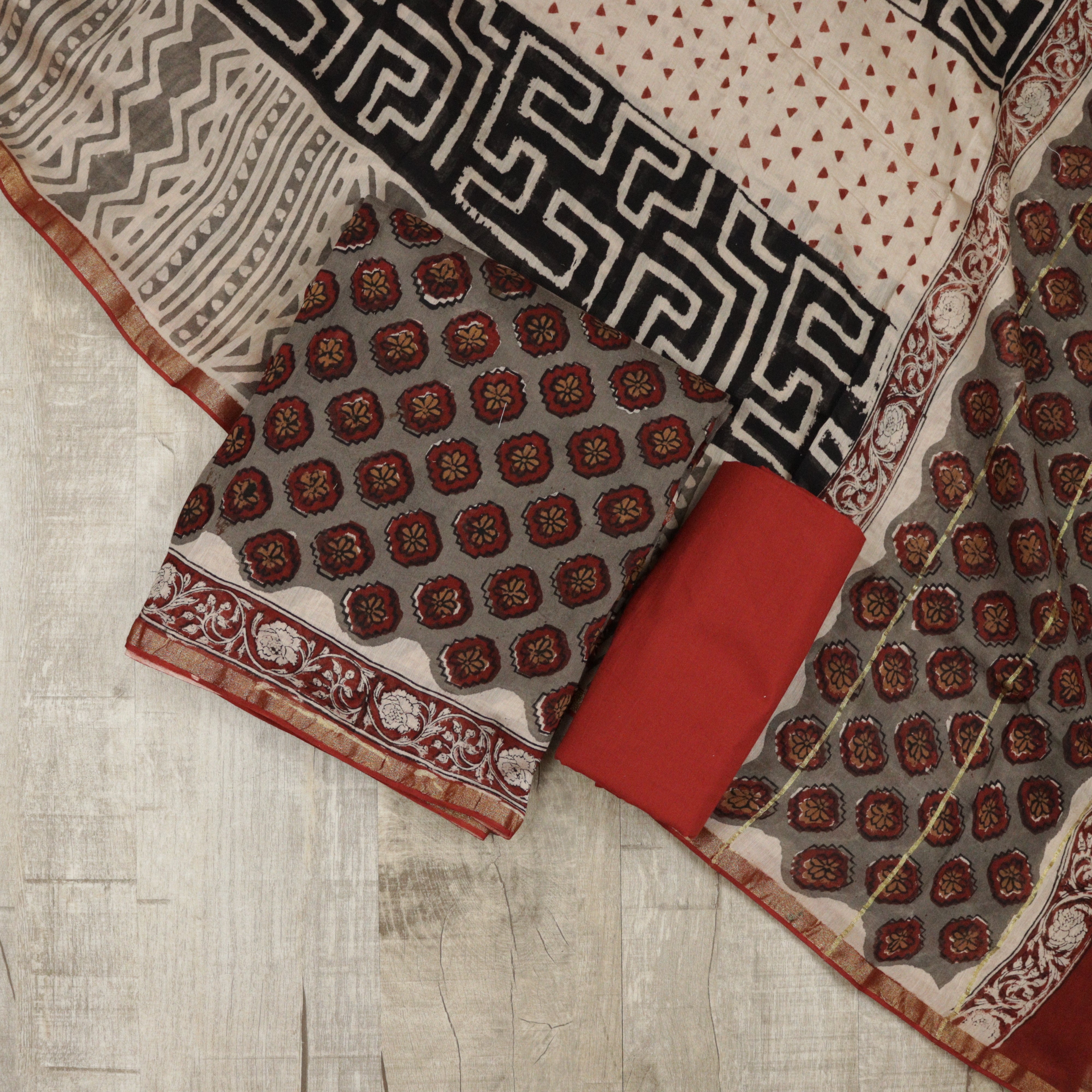 Load image into Gallery viewer, Gray colour Chanderi Silk Unstitched suit- 3430
