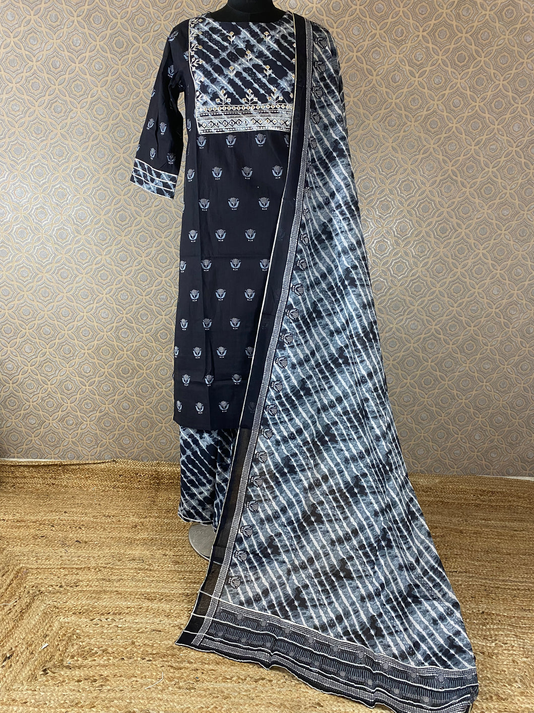 Black Jaipur Cotton Stitched Set