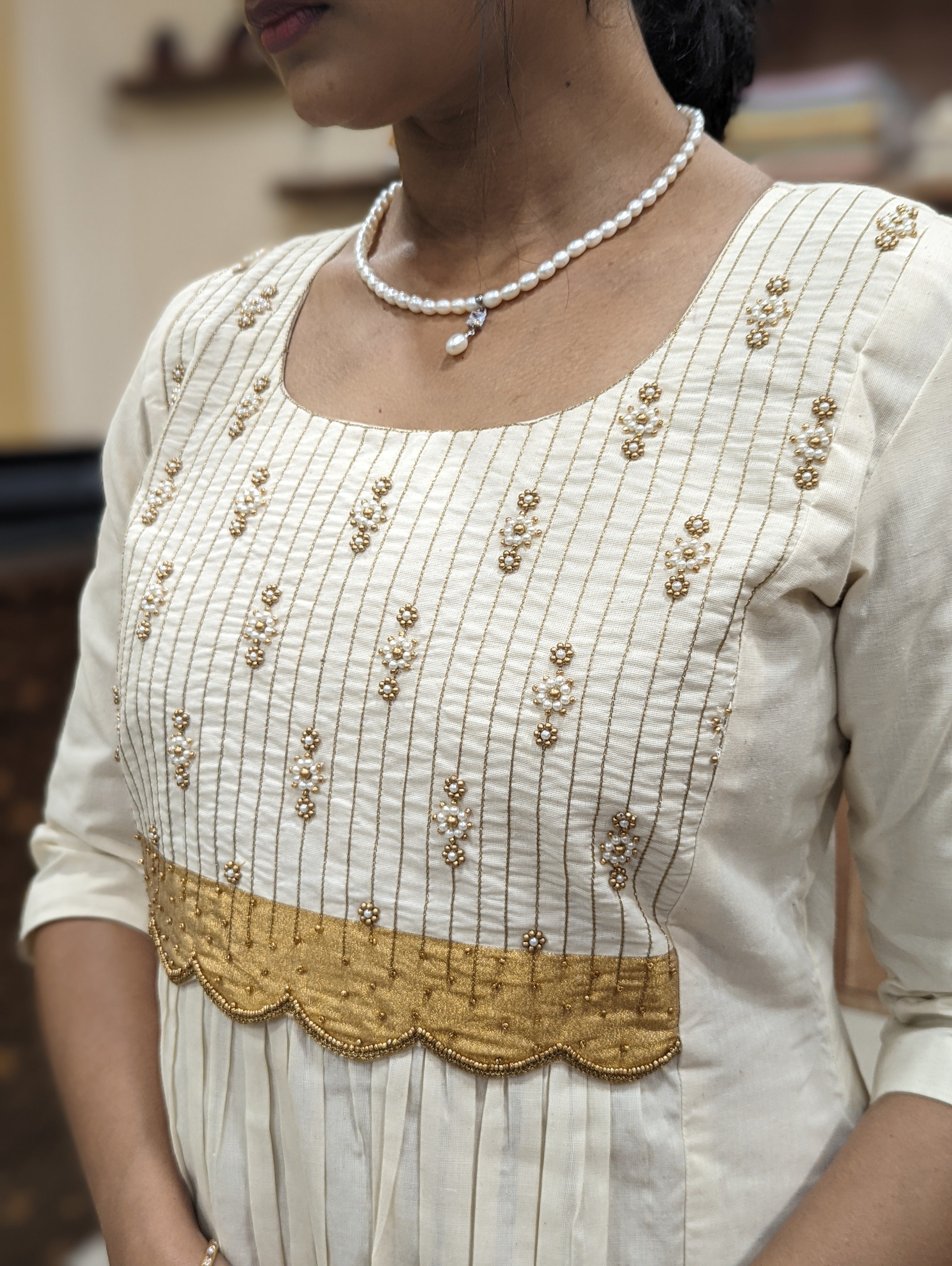 Gold Tissue Stitched Kurti/ Kerala Kasavu Hand Work Design/ Onam,  Christmas, Birthday, Wedding/ Ethnic Wear - Etsy Denmark