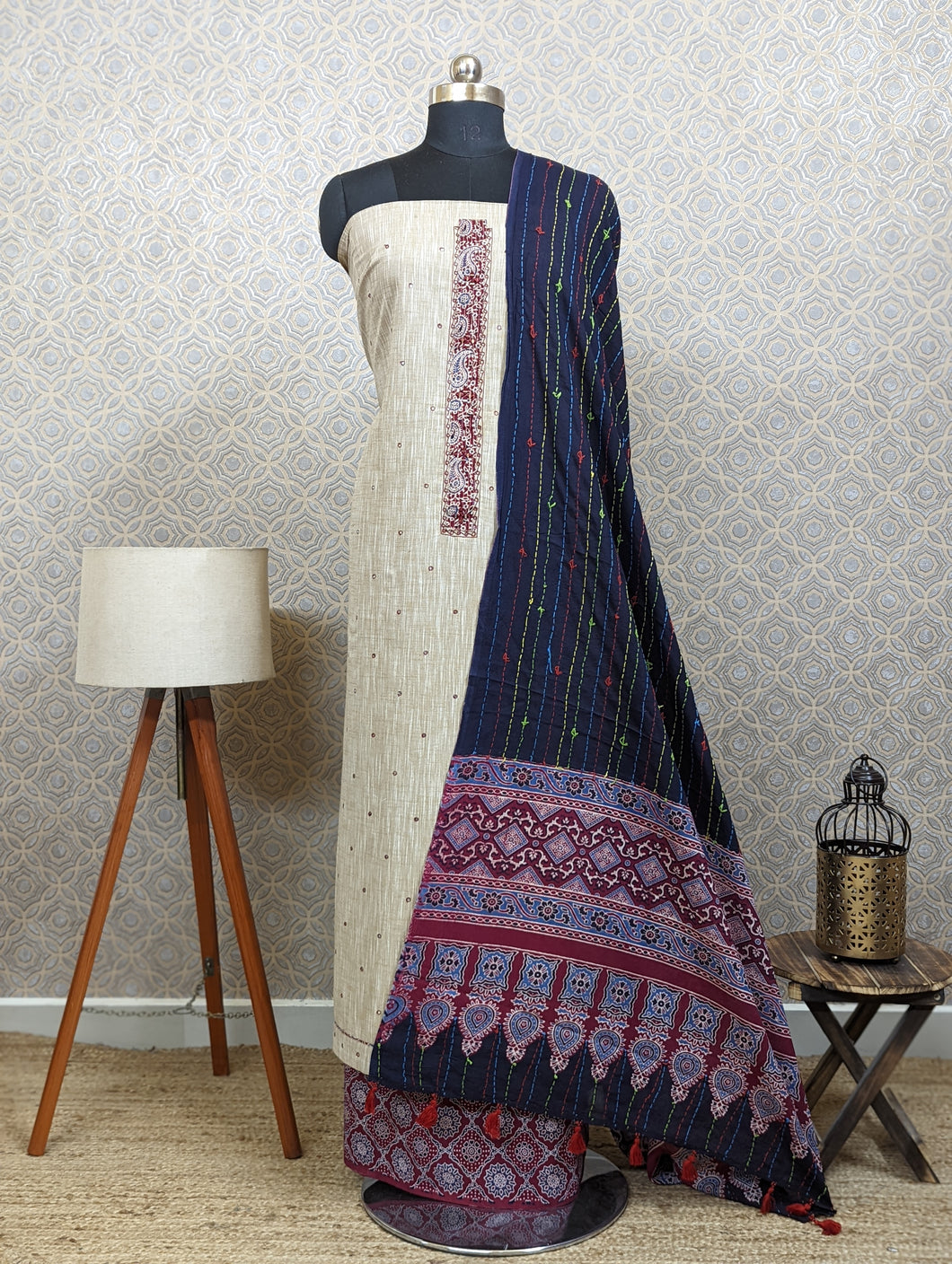 Pure Ajrakh Block Printed Unstitched Suit- 2619
