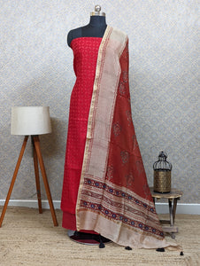 Unique hand made unstitched Salwar Suits - Red color - 2724