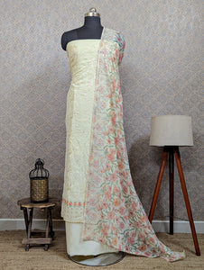 Pale Yellow Pure Viscose Georgette Unstitched Suit-2127