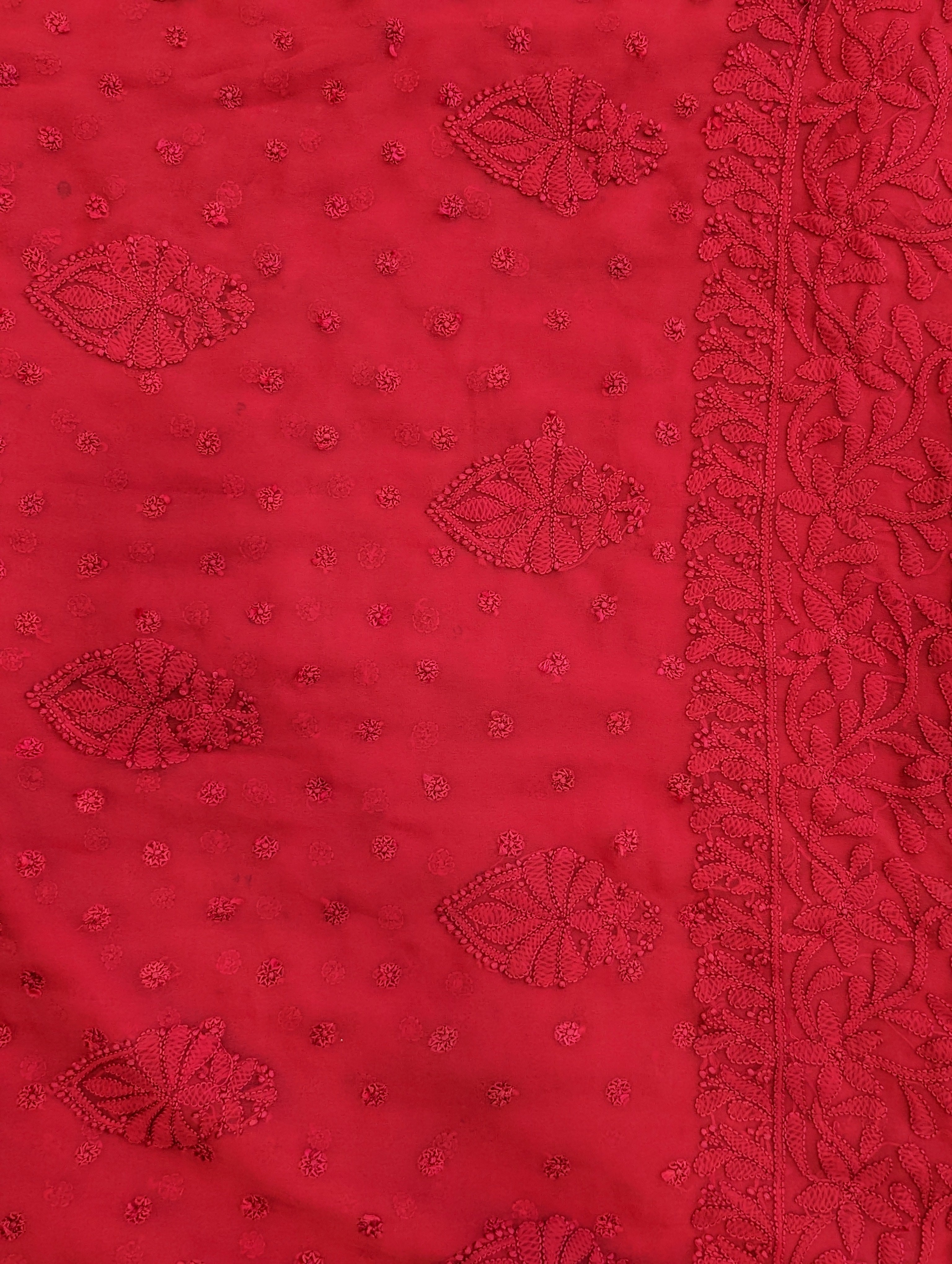 Load image into Gallery viewer, Red Georgette Lucknowi Saree - 2655
