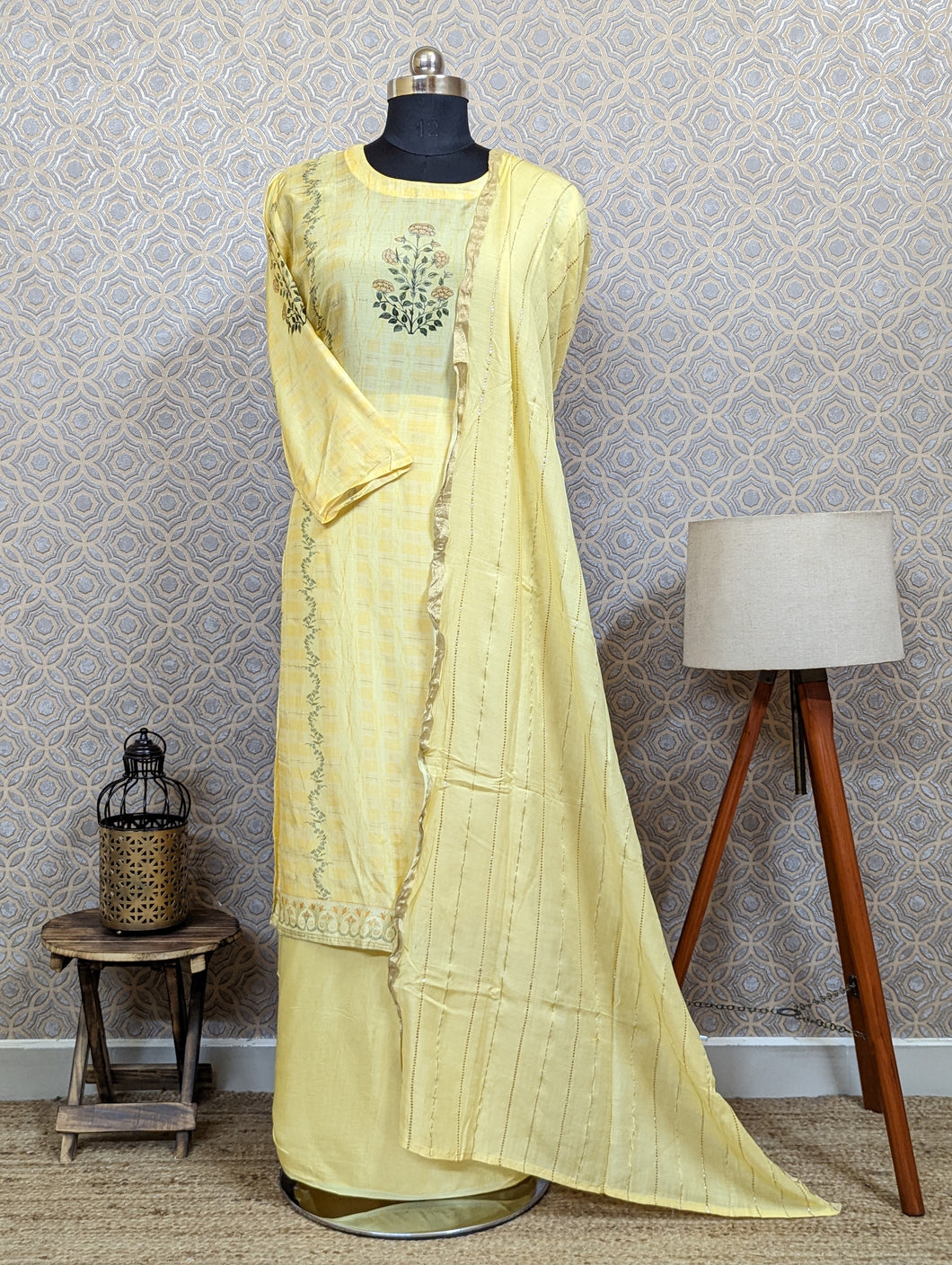 Yellow Muslin Silk Semi-Stitched Suits - 1706