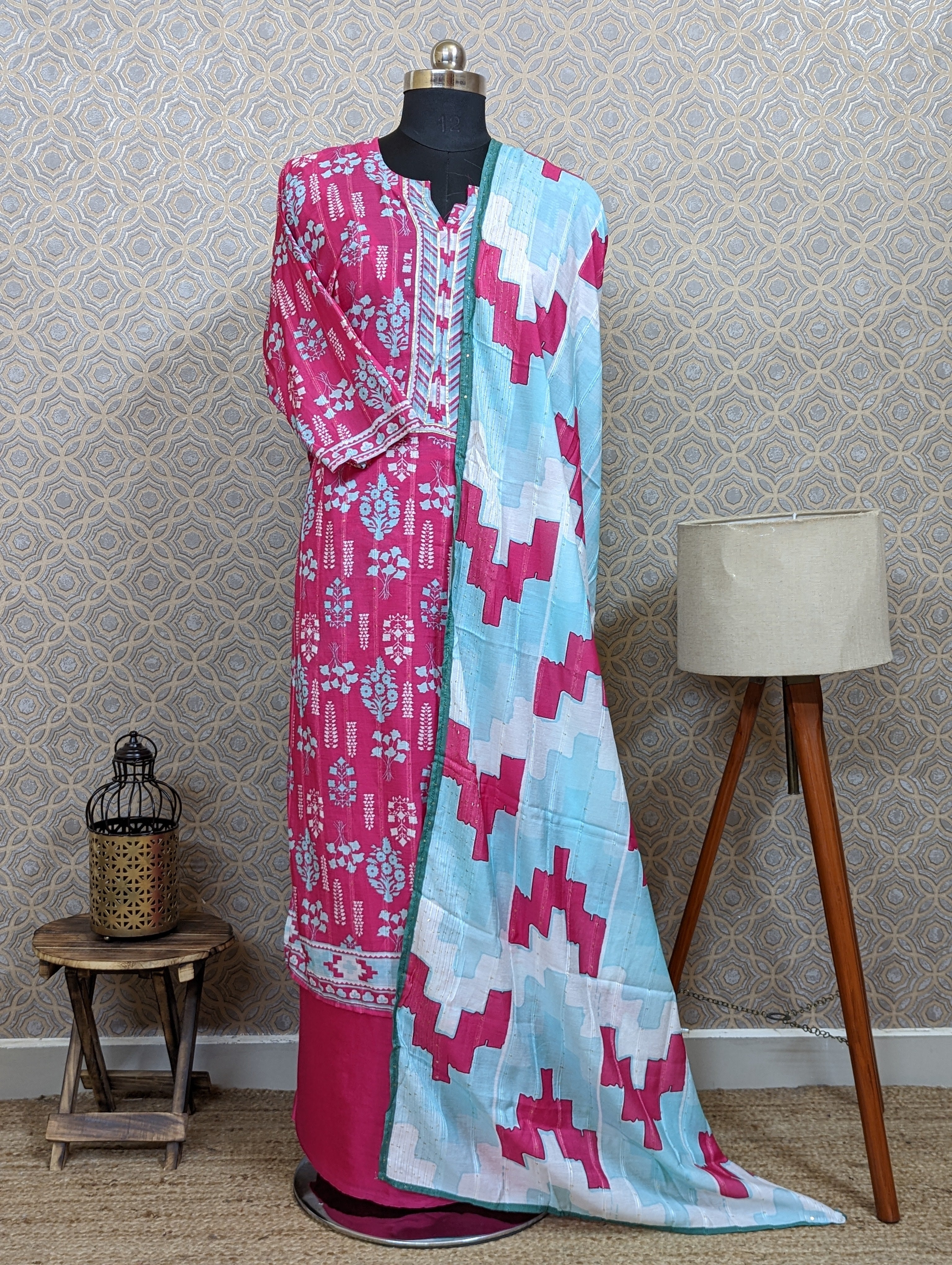Load image into Gallery viewer, Magenta Muslin Silk Semi-Stitched Suits - 2011
