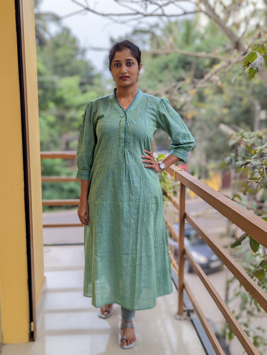 Green Handloom Cotton Designer Wear Kurti