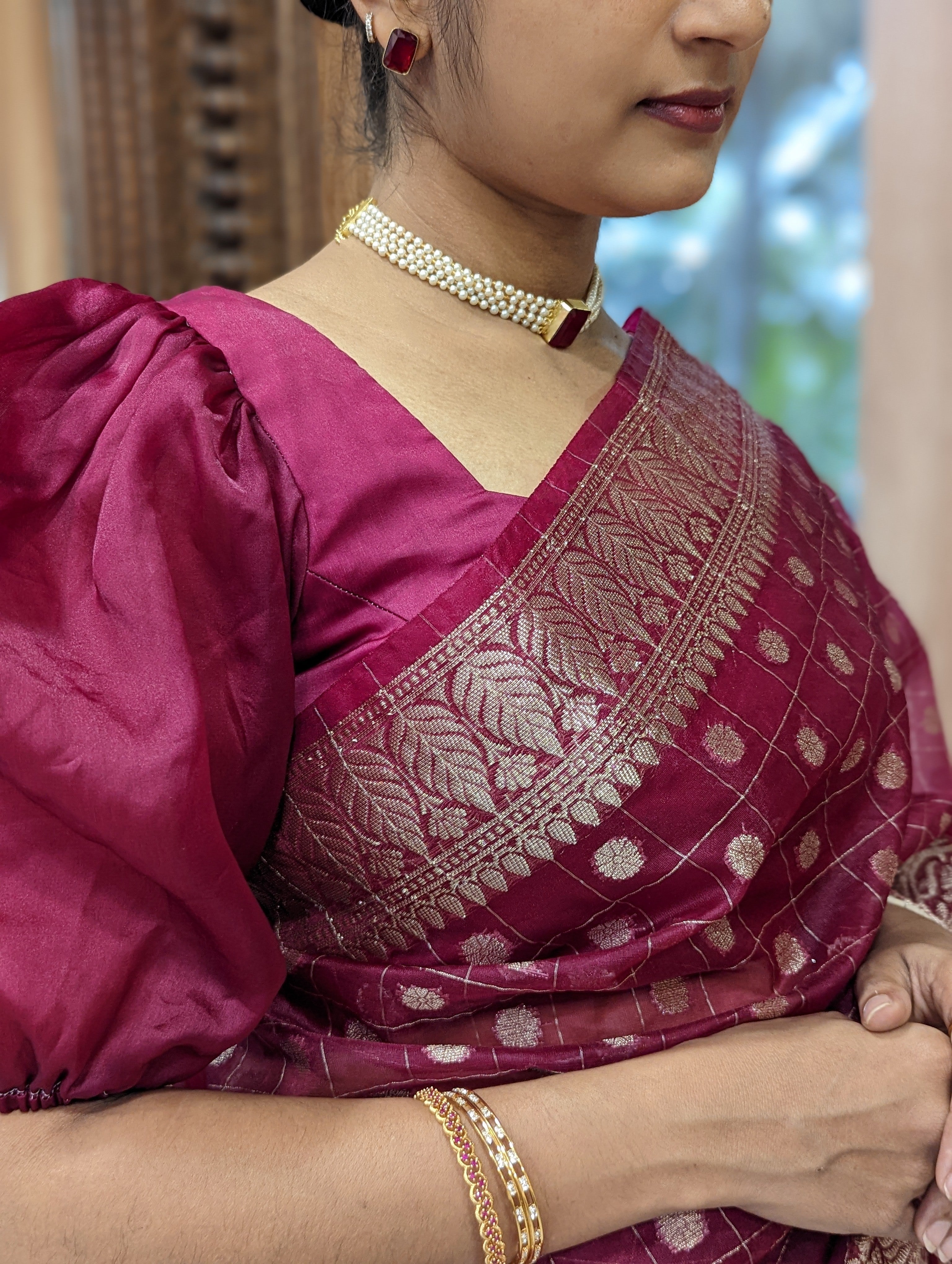 Load image into Gallery viewer, Magenta Dyed Chanderi Silk Saree and Blouse

