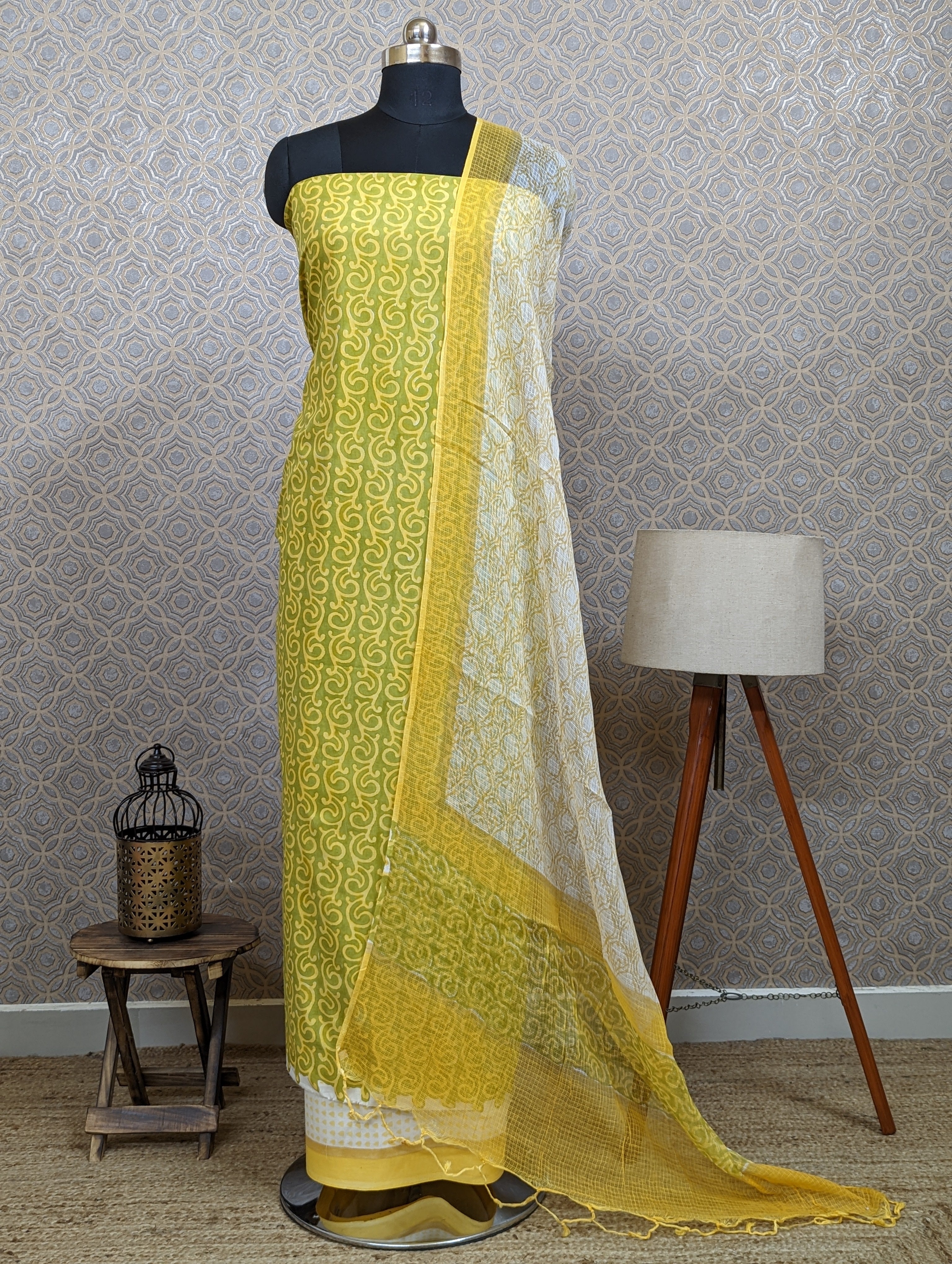 Load image into Gallery viewer, Olive Green Bagru Block Printed Pure Cottton Suit-2047
